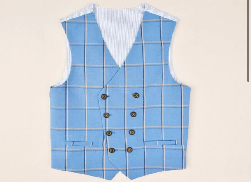 One Varones Boys Pale Blue Check Waistcoat