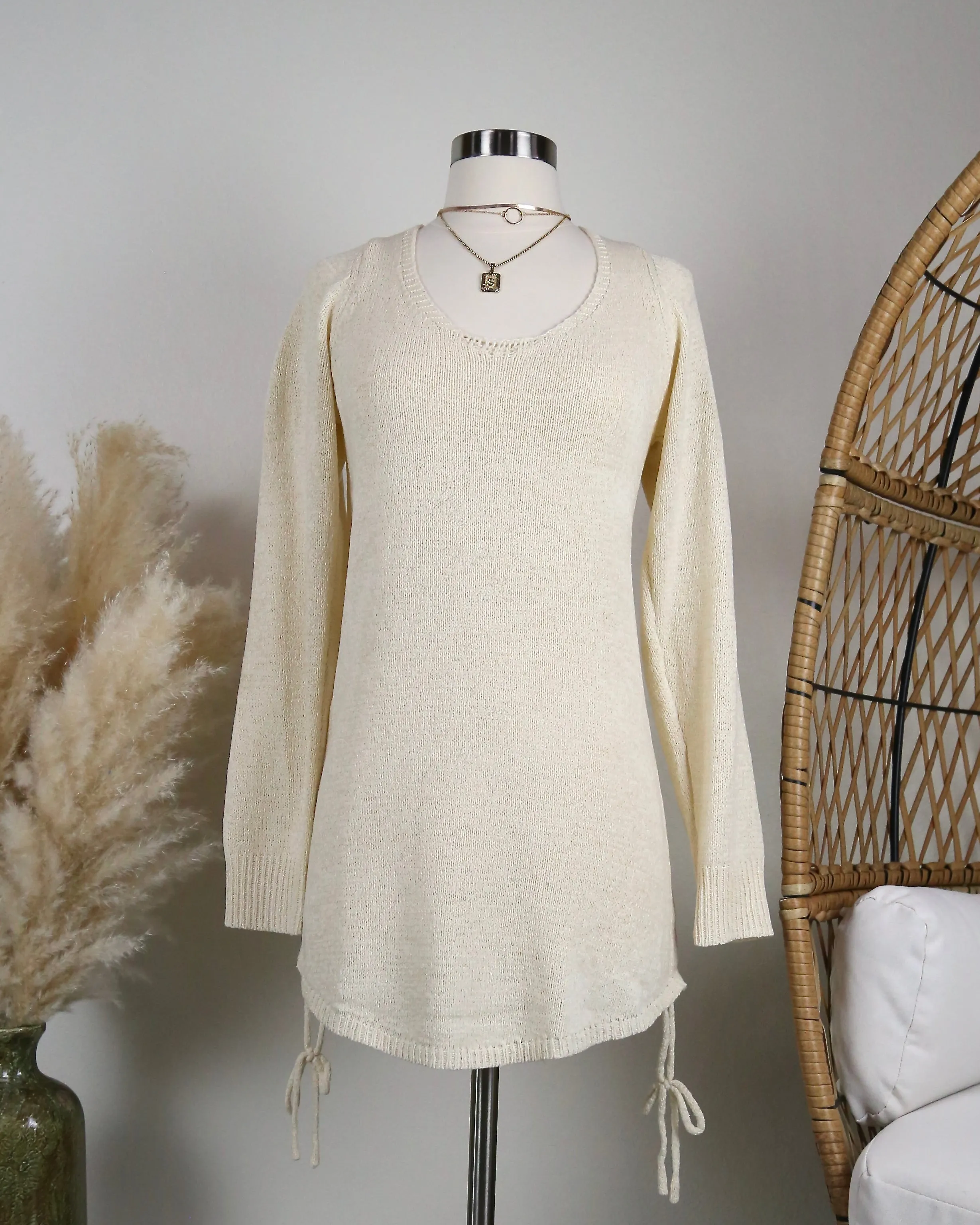 Open Back Knit Sweater Dress with Side Drawstring in More Colors