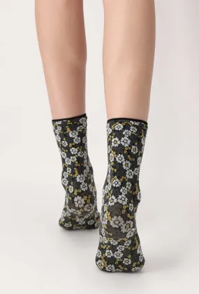 Oroblu Flowery Print Crew Fashion Socks