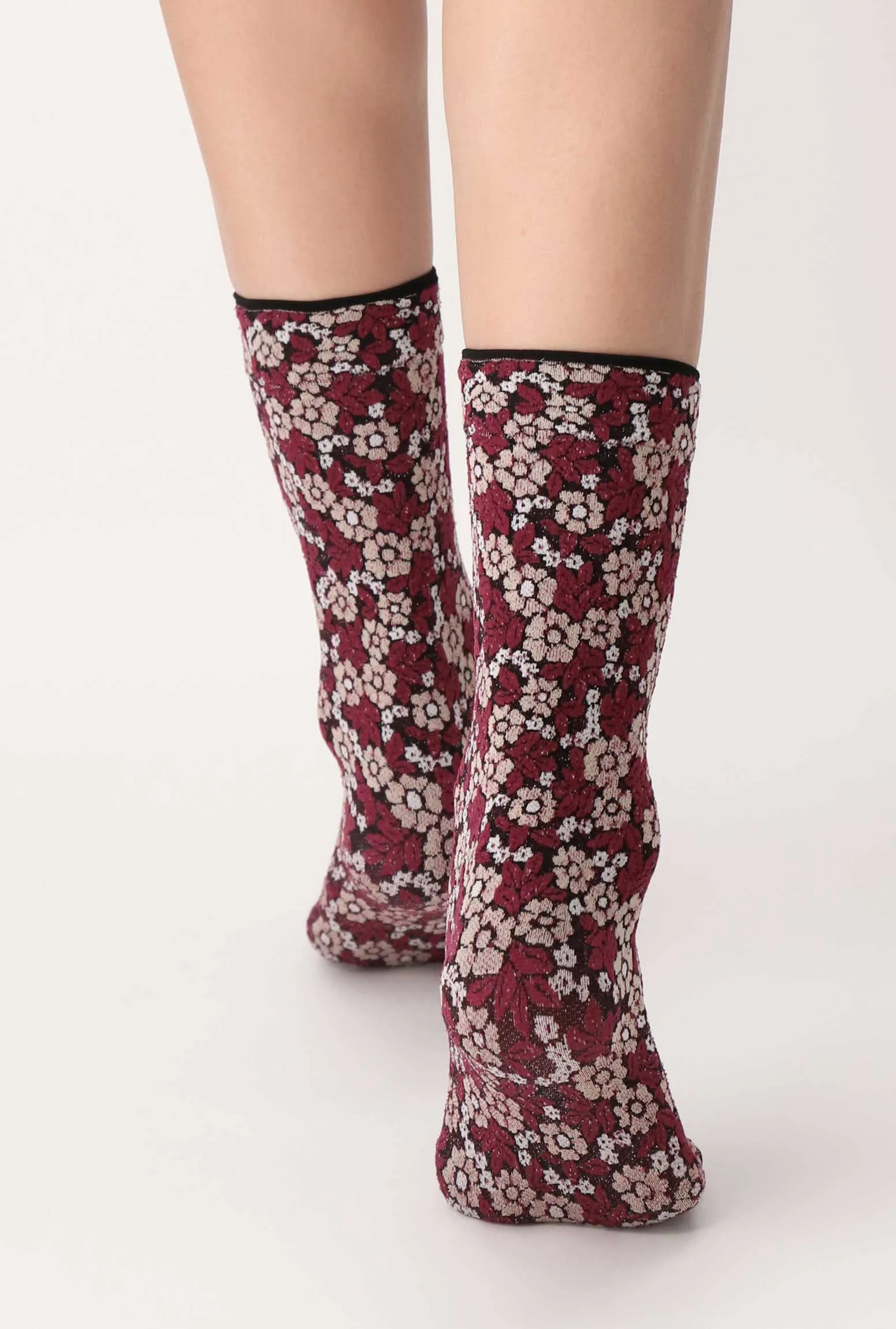 Oroblu Flowery Print Crew Fashion Socks