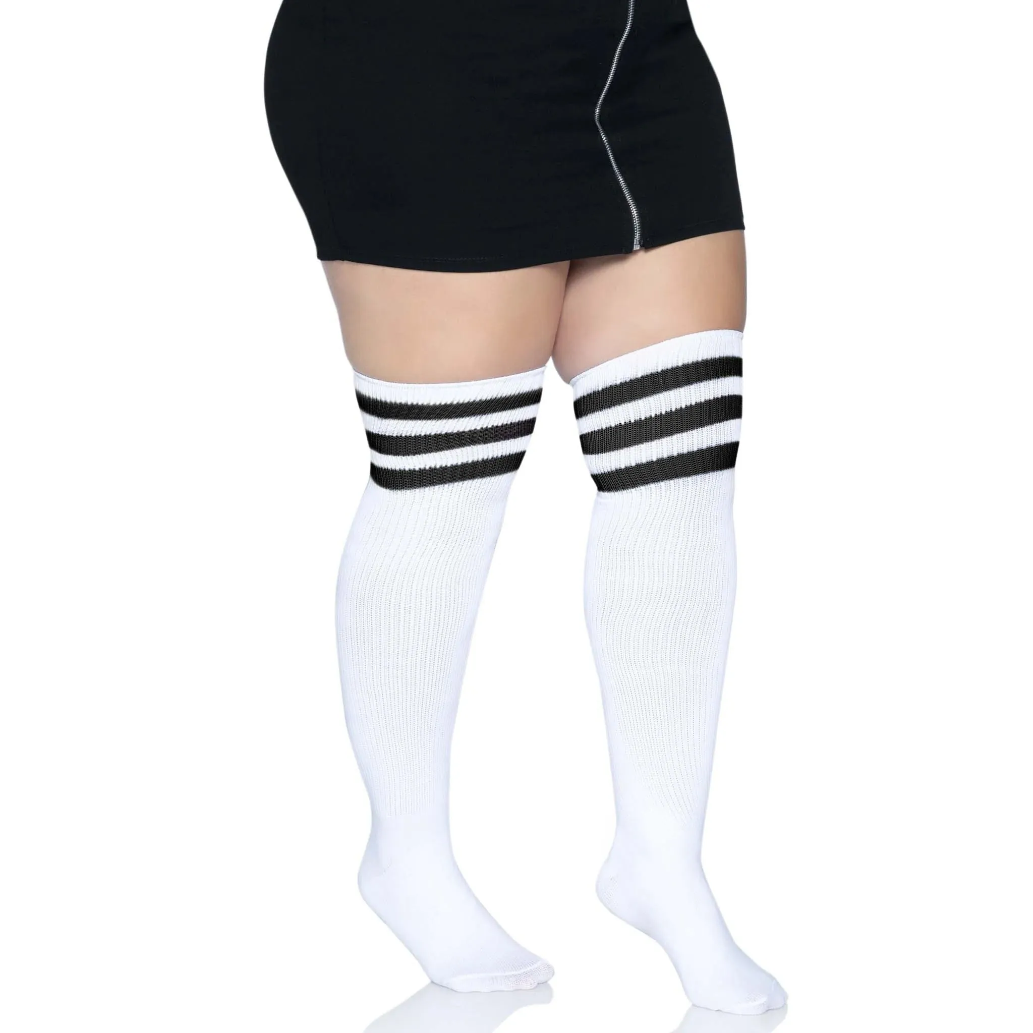 Over the Knee Athletic Socks - 1x/2x - White/black