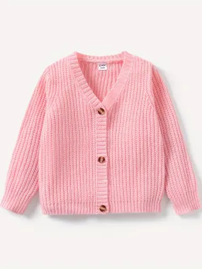 PatPat Baby Girl/Boy Classic Knit Cardigans Button V-Neck Long-sleeve Sweater Coat For Spring & Autumn/Fall