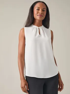 Petite Sleeveless Keyhole Blouse, Solid Crepe