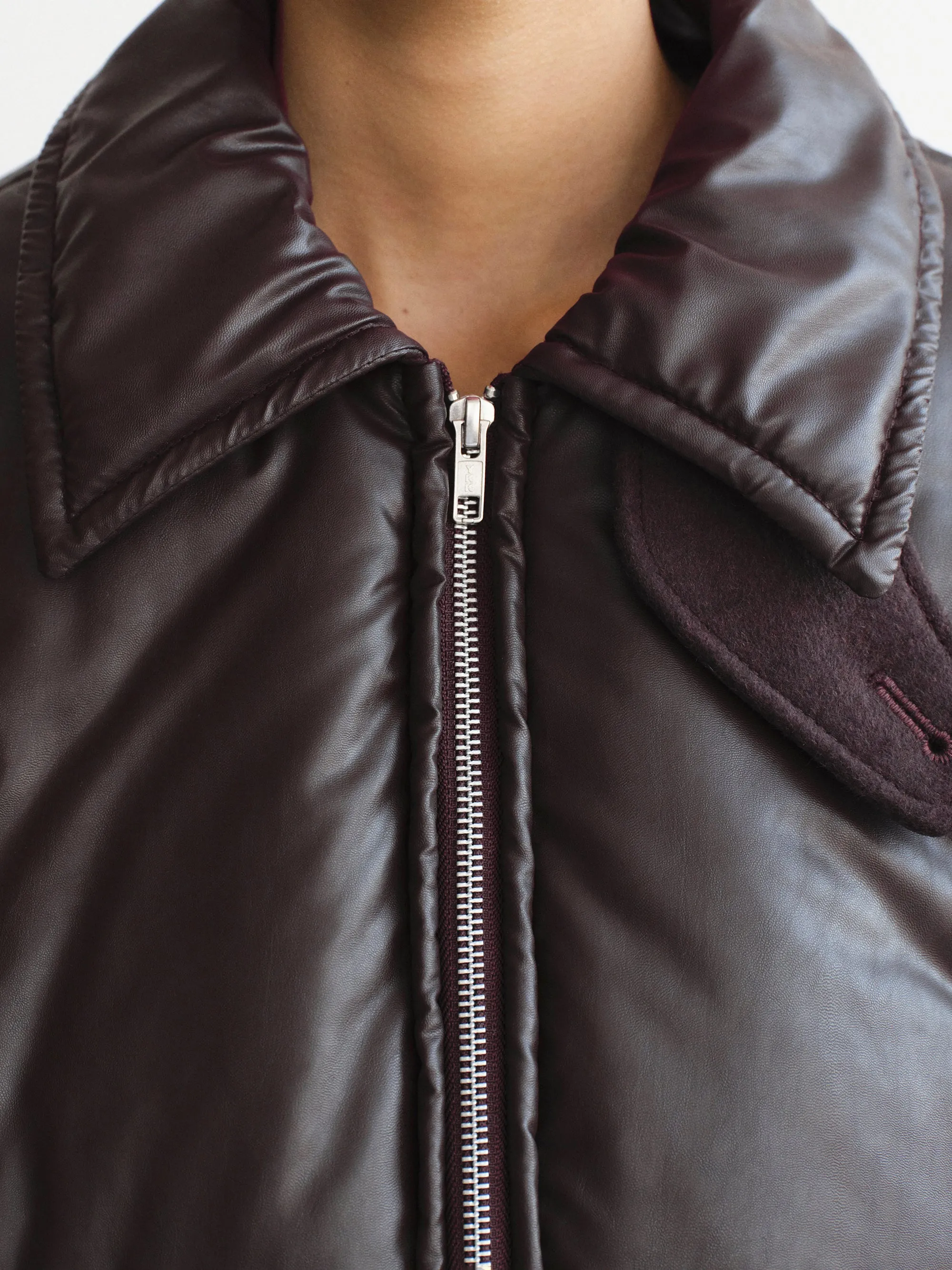 Pillow Faux-Leather Bomber Jacket, Dark Brown