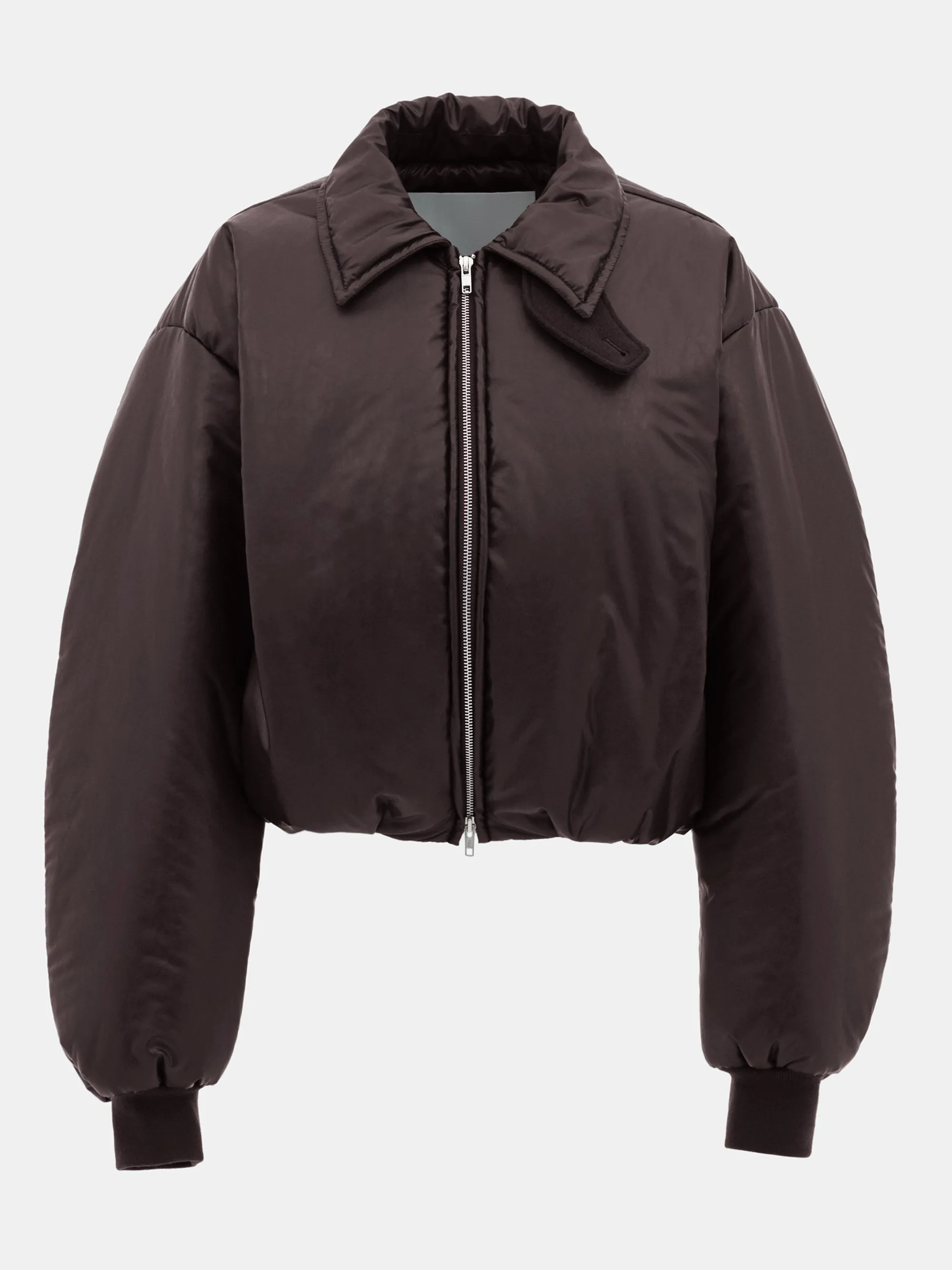 Pillow Faux-Leather Bomber Jacket, Dark Brown