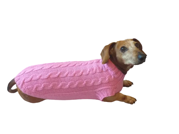 Pink knitted sweater for small dog, clothes for dachshunds