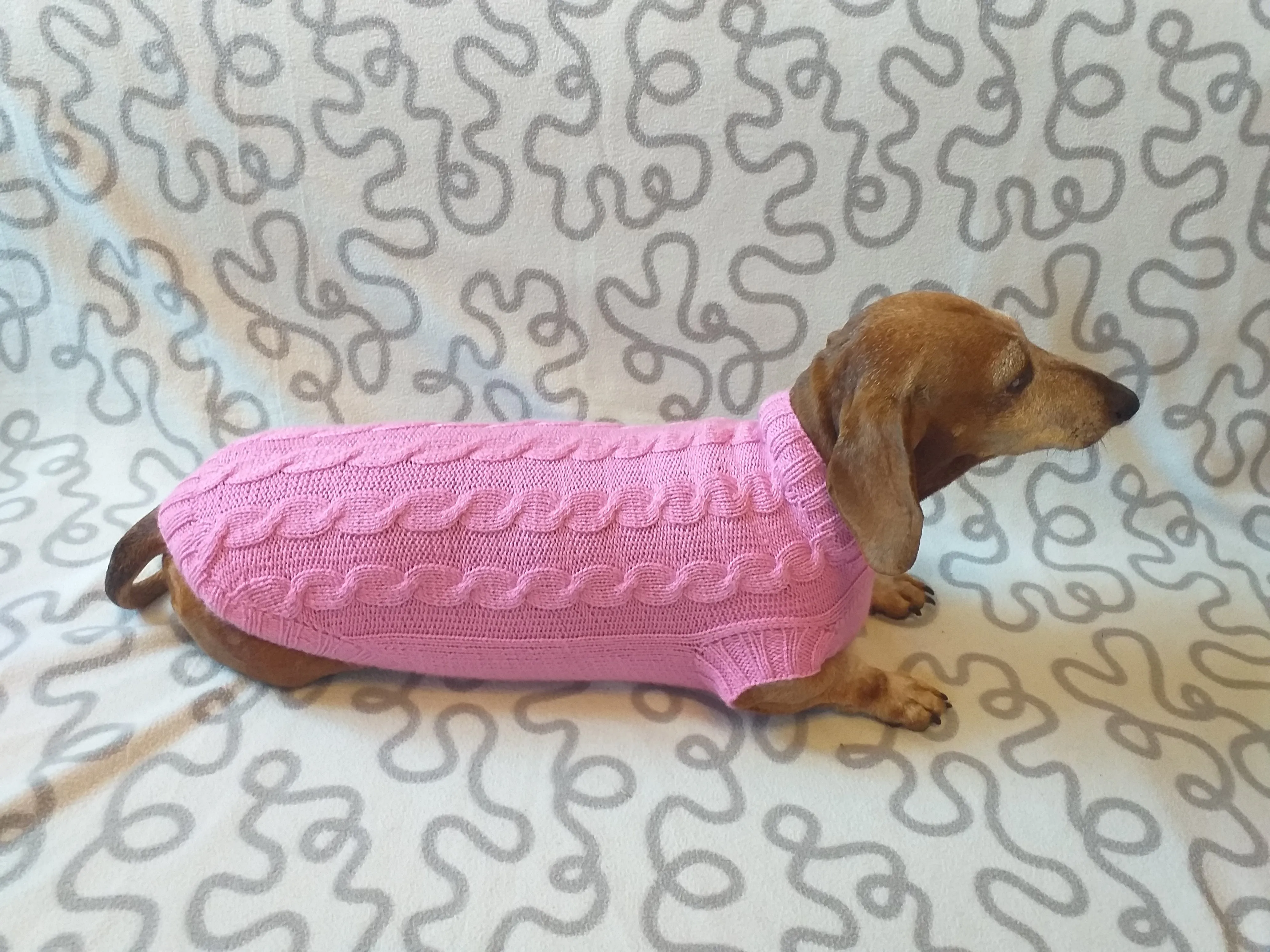 Pink knitted sweater for small dog, clothes for dachshunds