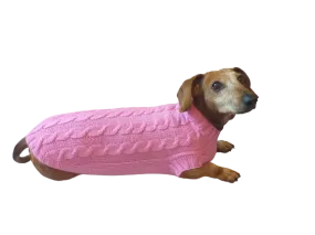 Pink knitted sweater for small dog, clothes for dachshunds