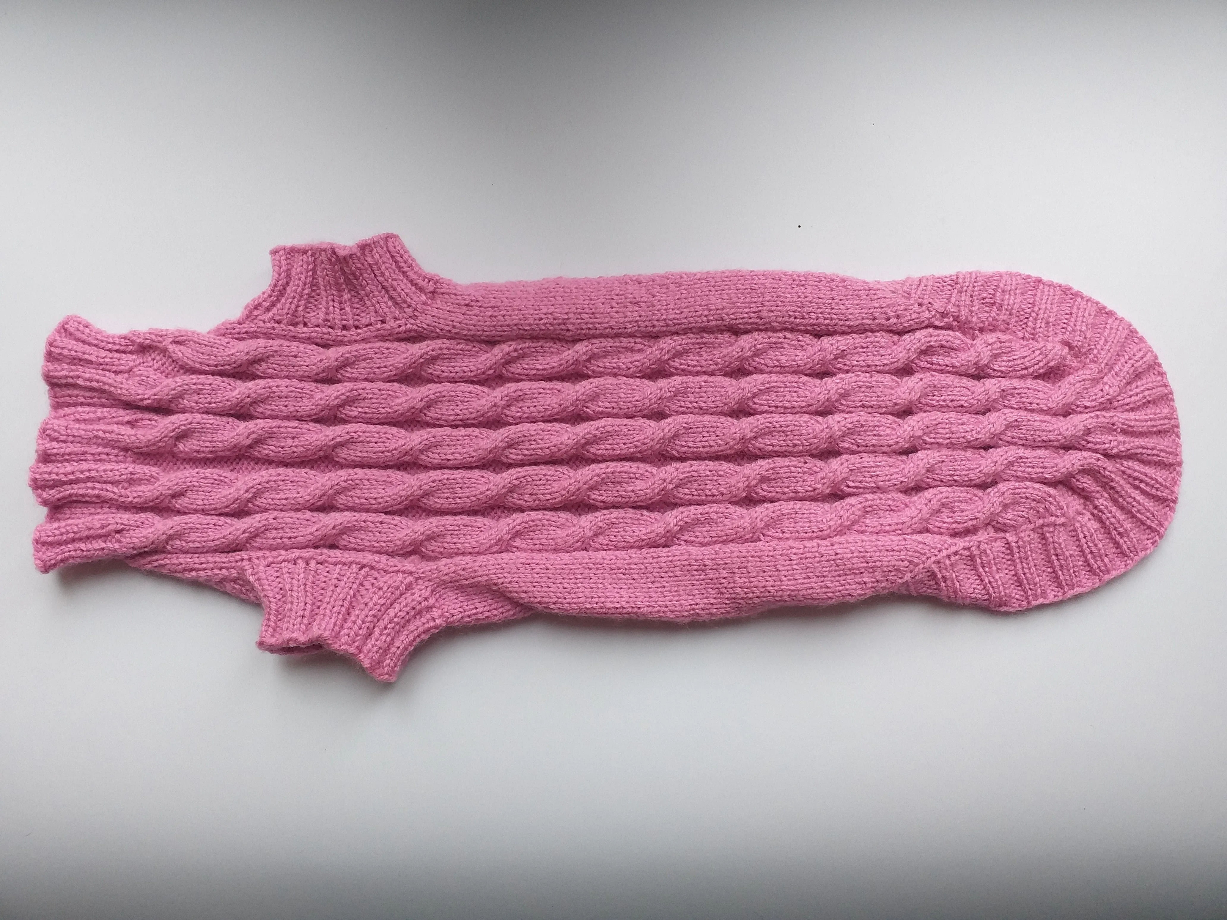 Pink knitted sweater for small dog, clothes for dachshunds