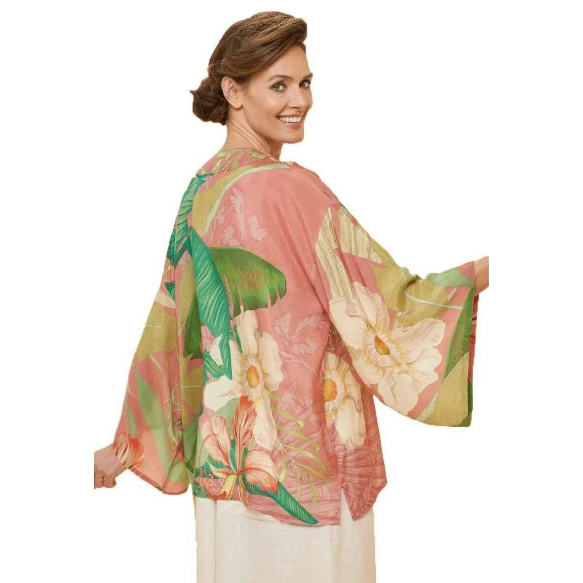 Powder Delicate Tropical Kimono Jacket - Candy Pink