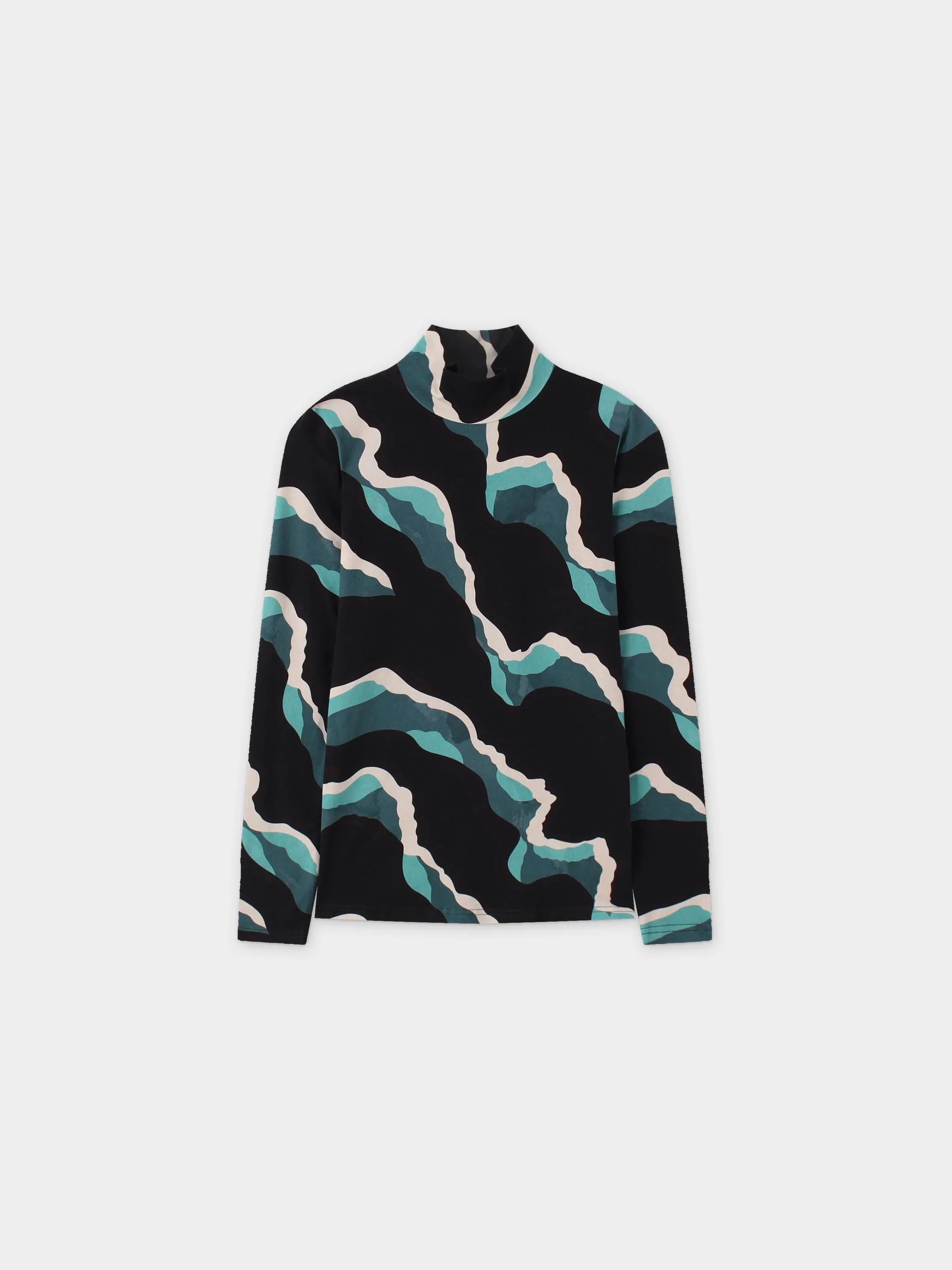 Printed Modal Turtleneck-Aqua Lightning