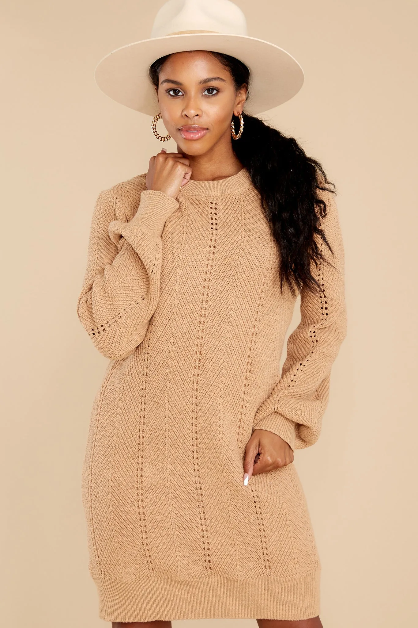 Pull Me Closer Camel Sweater Dress