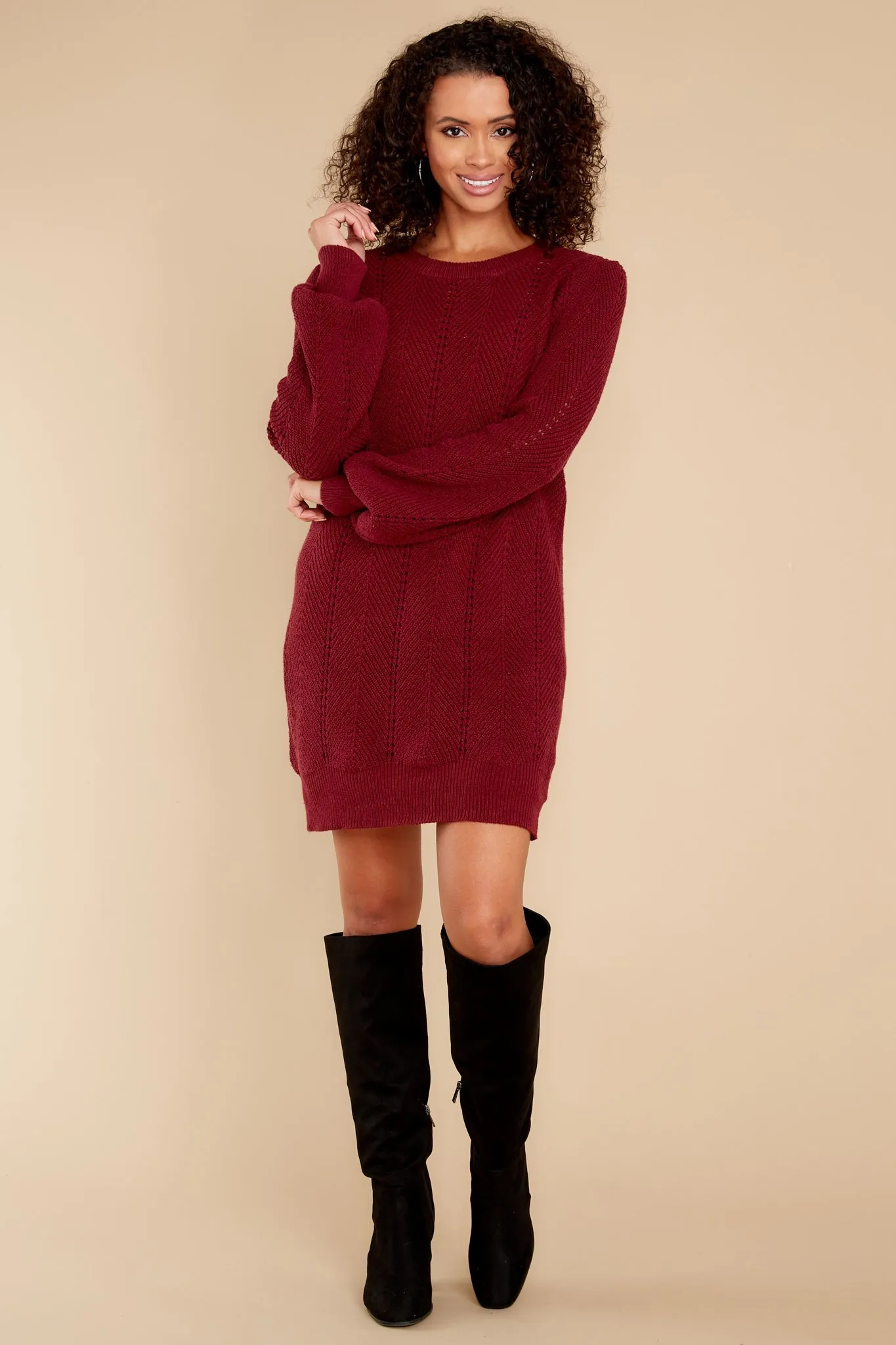 Pull Me Closer Wine Sweater Dress