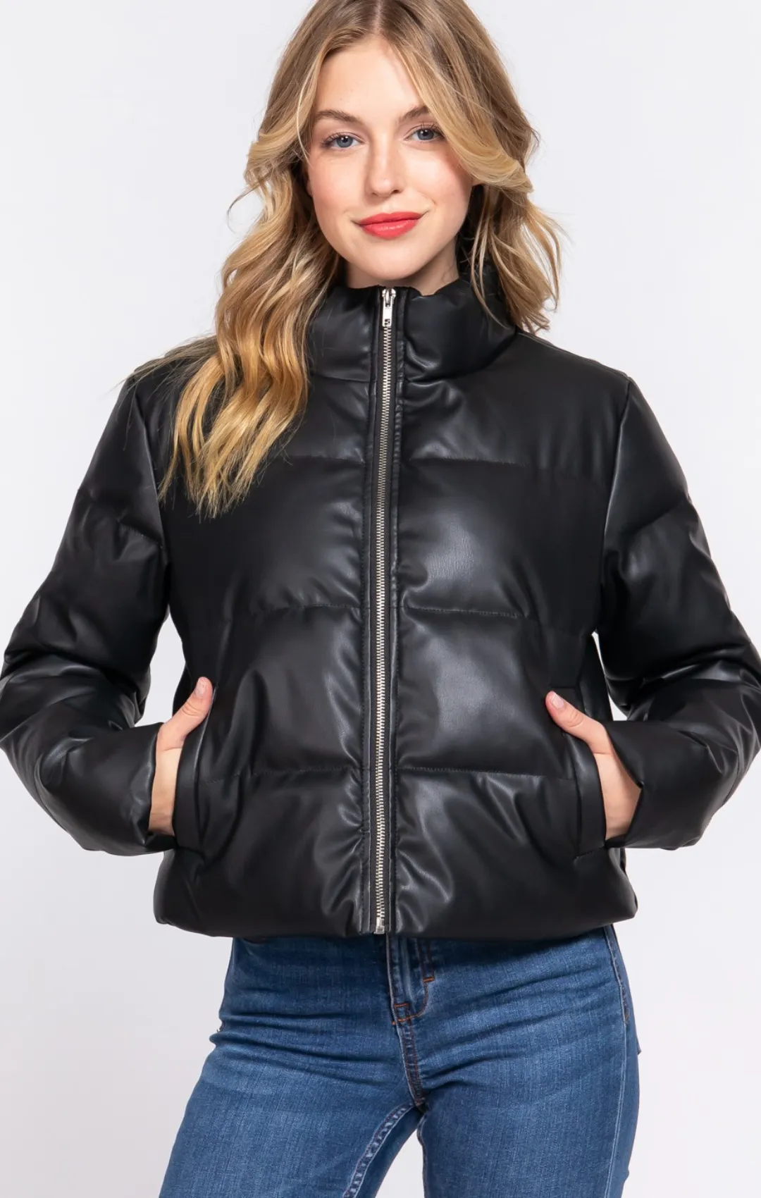 Quilted Pu Puffer Jacket