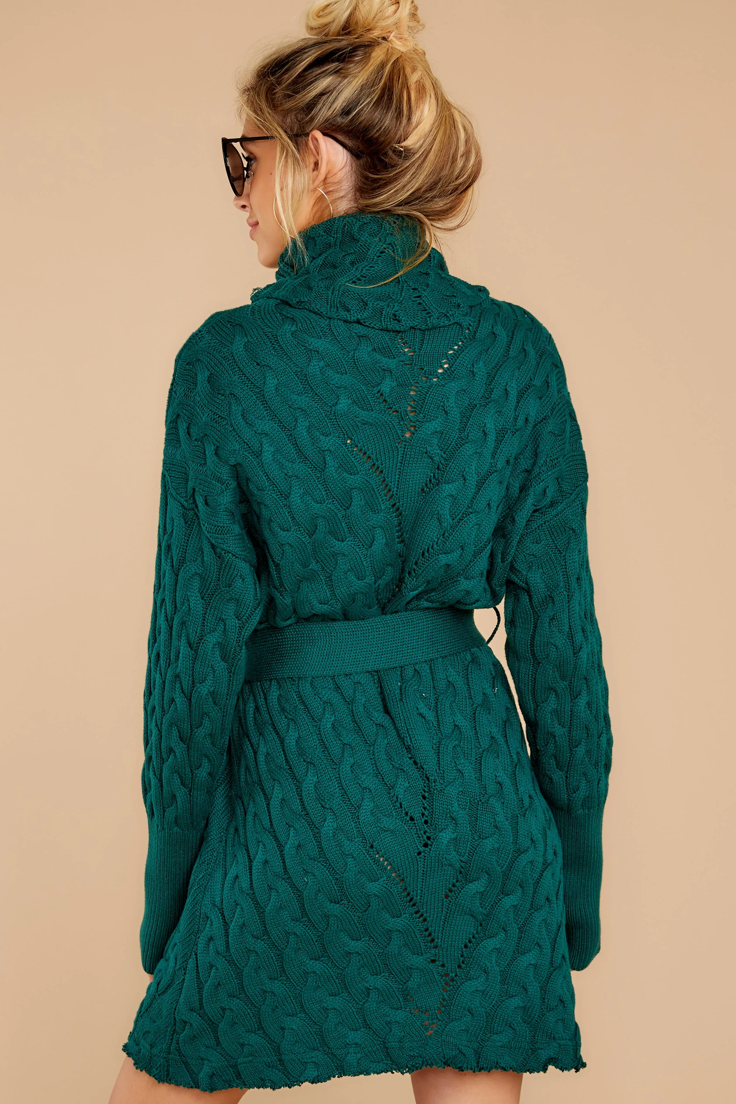 Ready Willing And Cable Knit Teal Green Sweater Dress