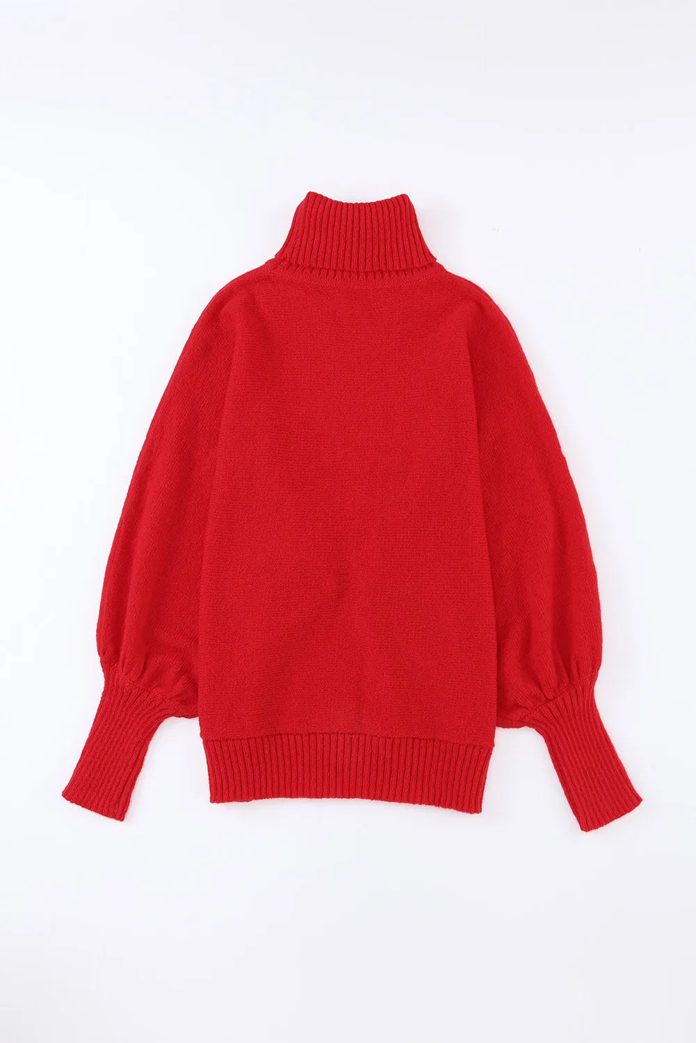 Red Turtle Neck Batwing Sleeve Merry Christmas Sweater