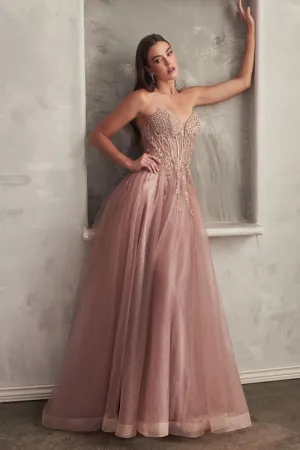 Reign Prom Dress Strapless Layered Tulle Ballgown 740230TRR-MochaGold  Cinderella Divine CD0230  LaDivine CD0230