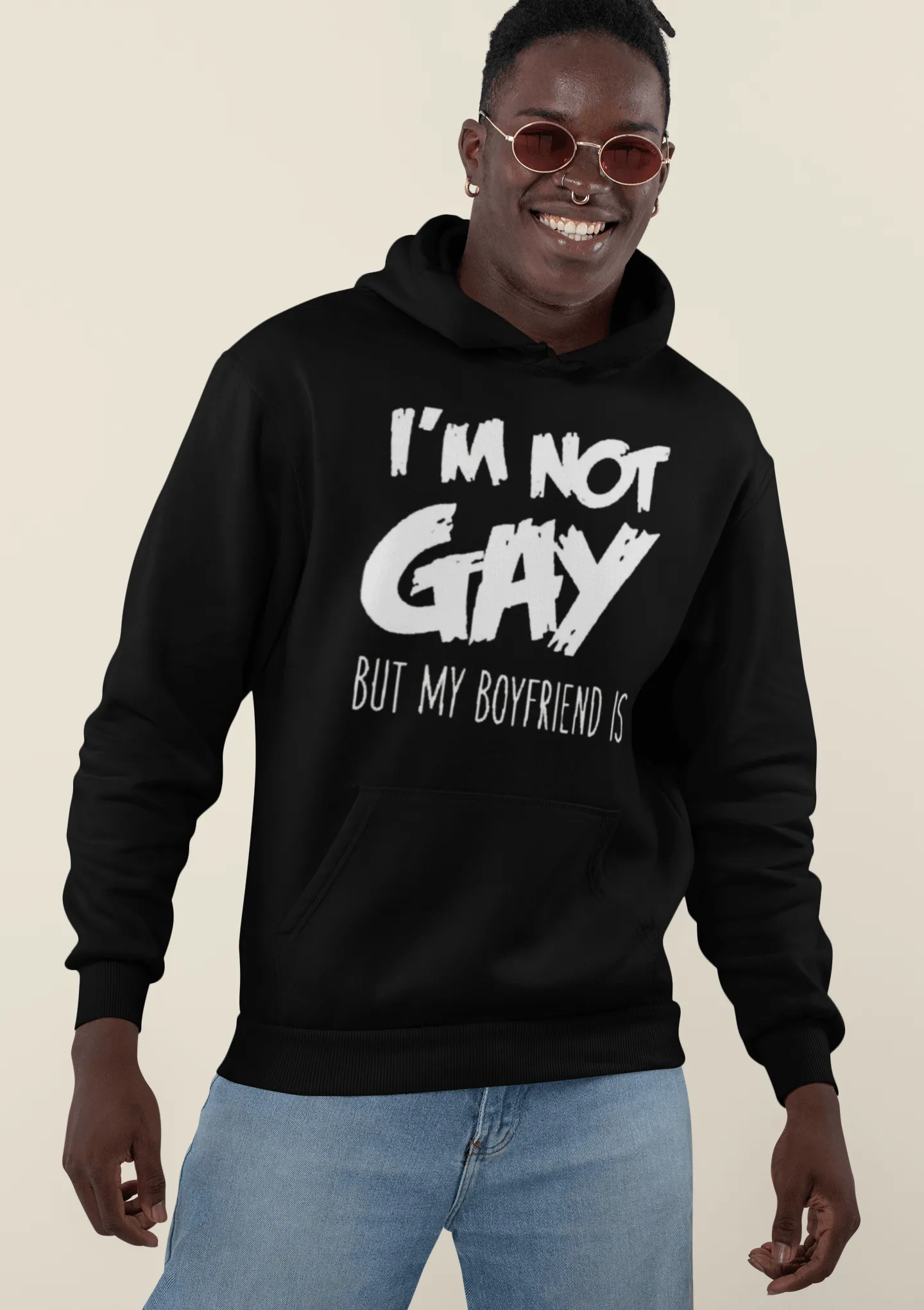 Relationship Hoodie I'm not Gay but my Boyfriend Is Blended Cotton Midweight Unisex Pullover