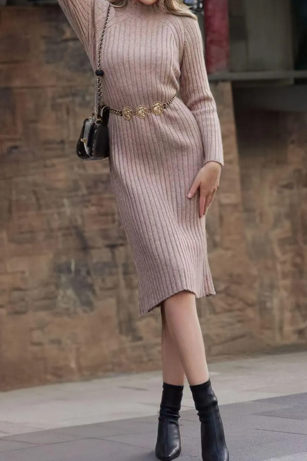 Ribbed Mock Neck Sweater Dress