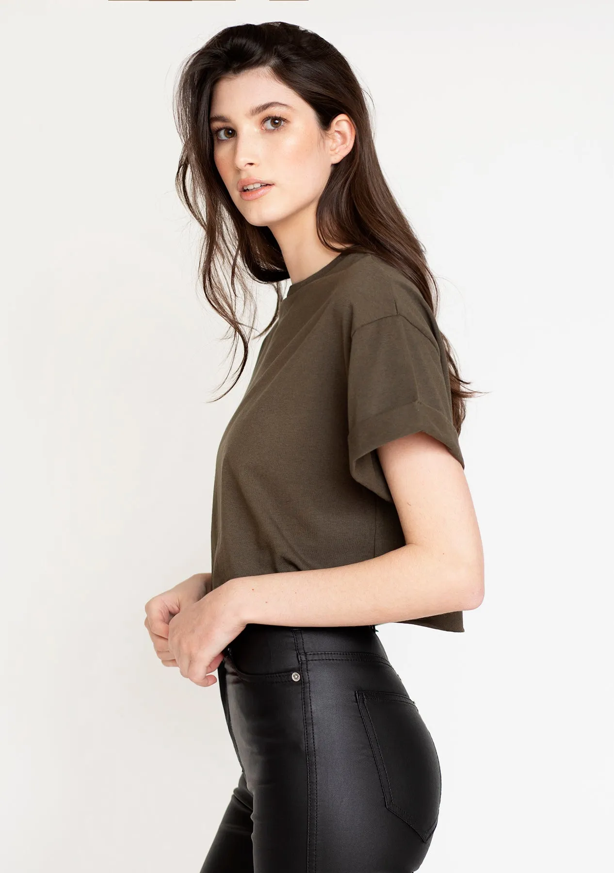 Rolled Sleeve Cropped T-Shirt