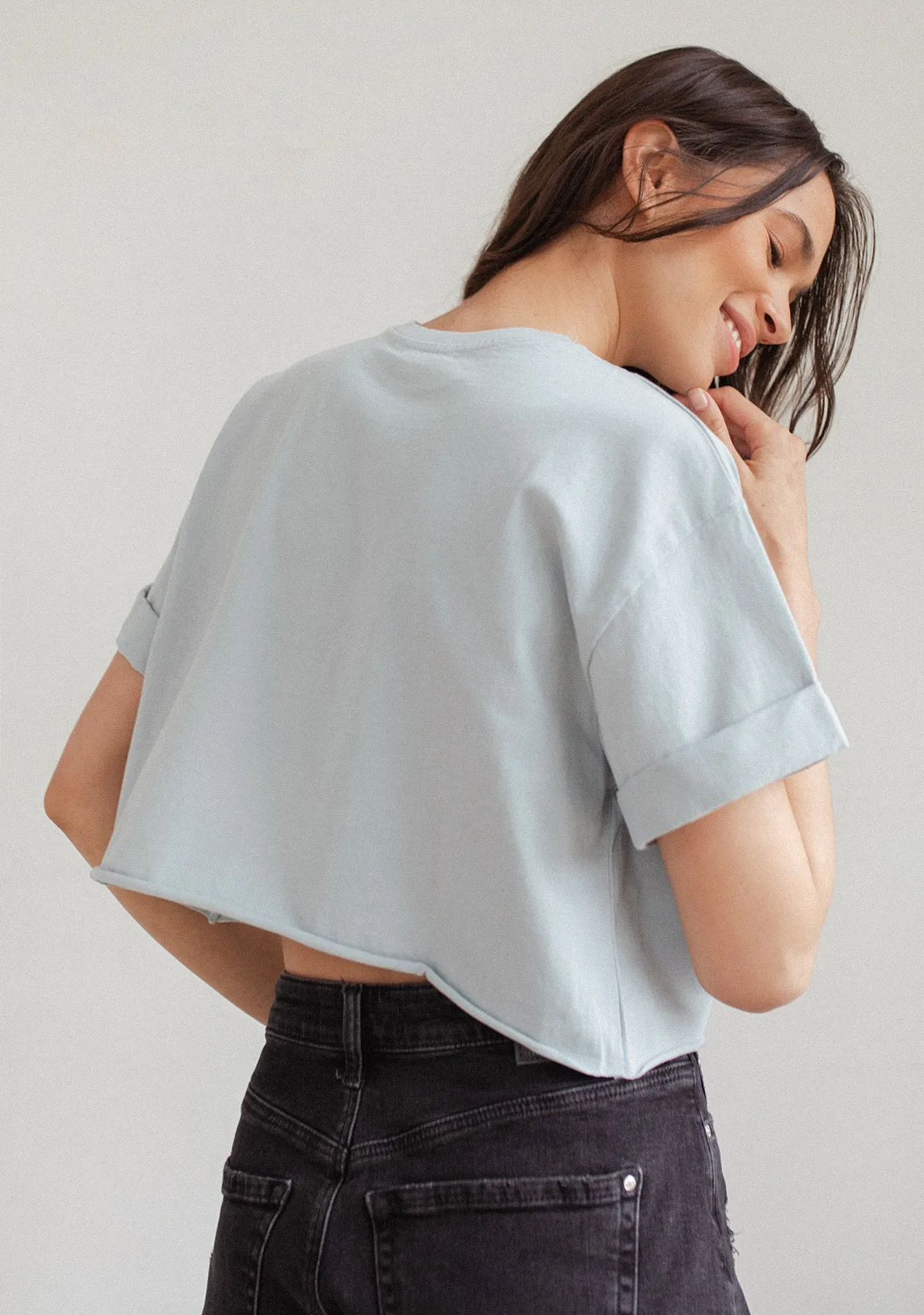 Rolled Sleeve Cropped T-Shirt