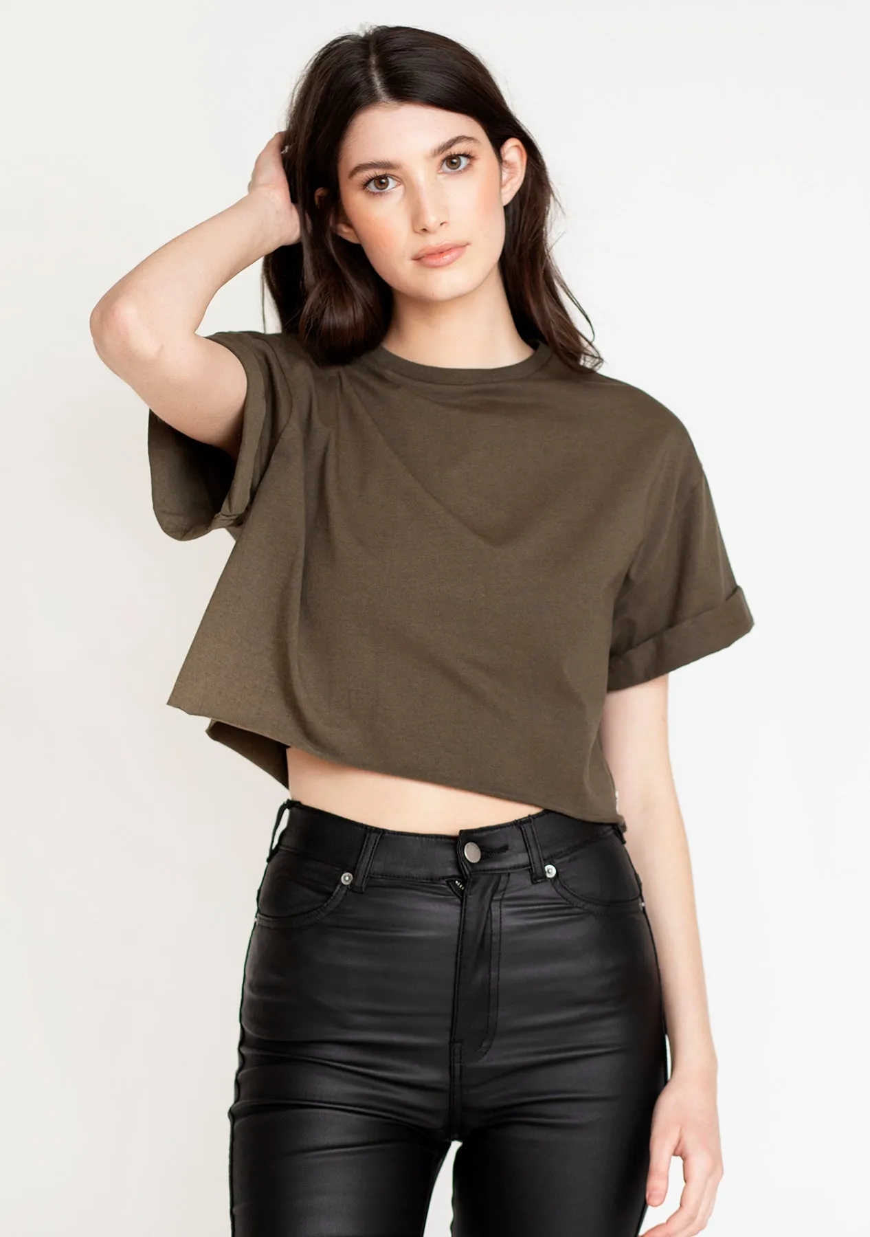 Rolled Sleeve Cropped T-Shirt