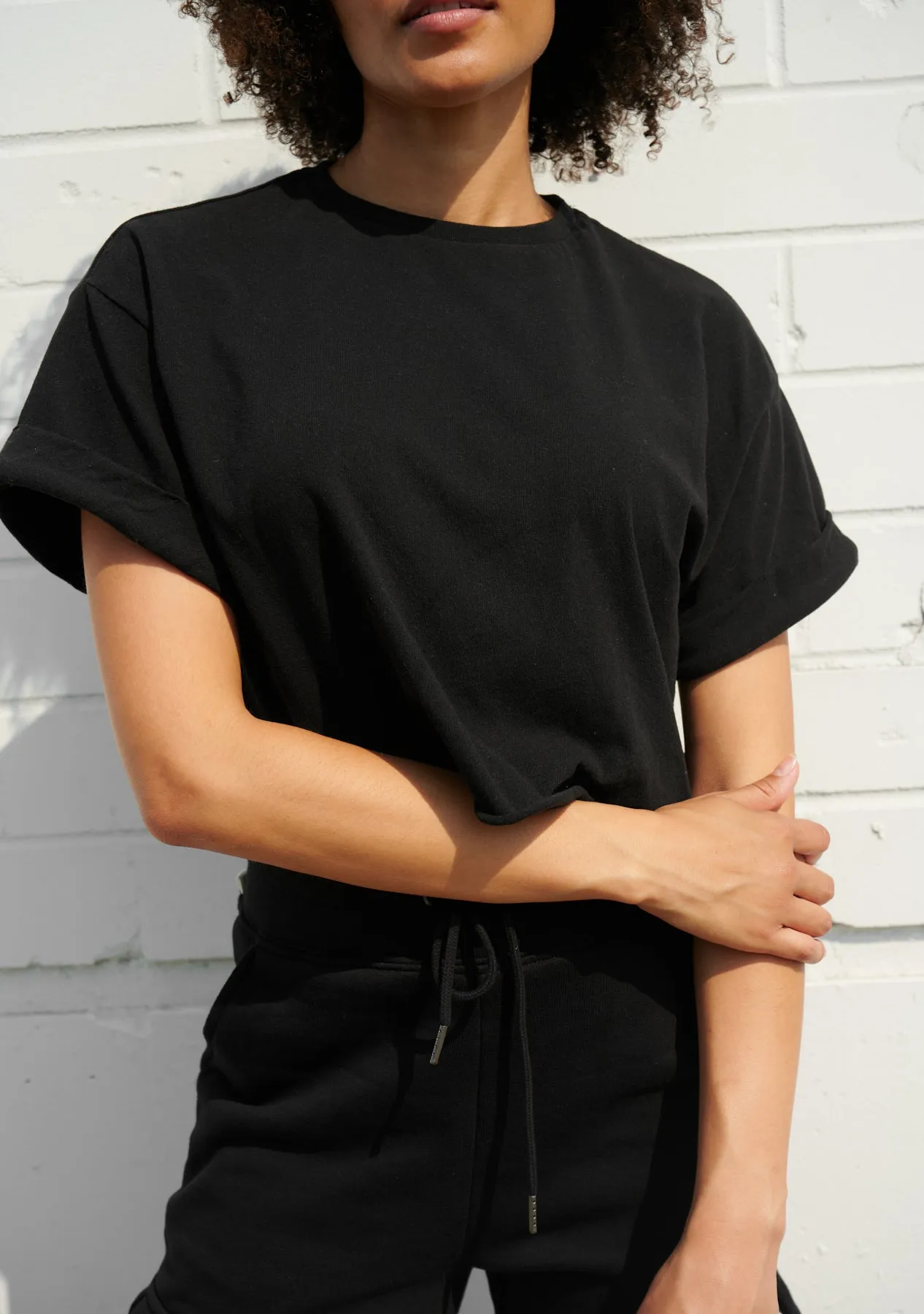 Rolled Sleeve Cropped T-Shirt