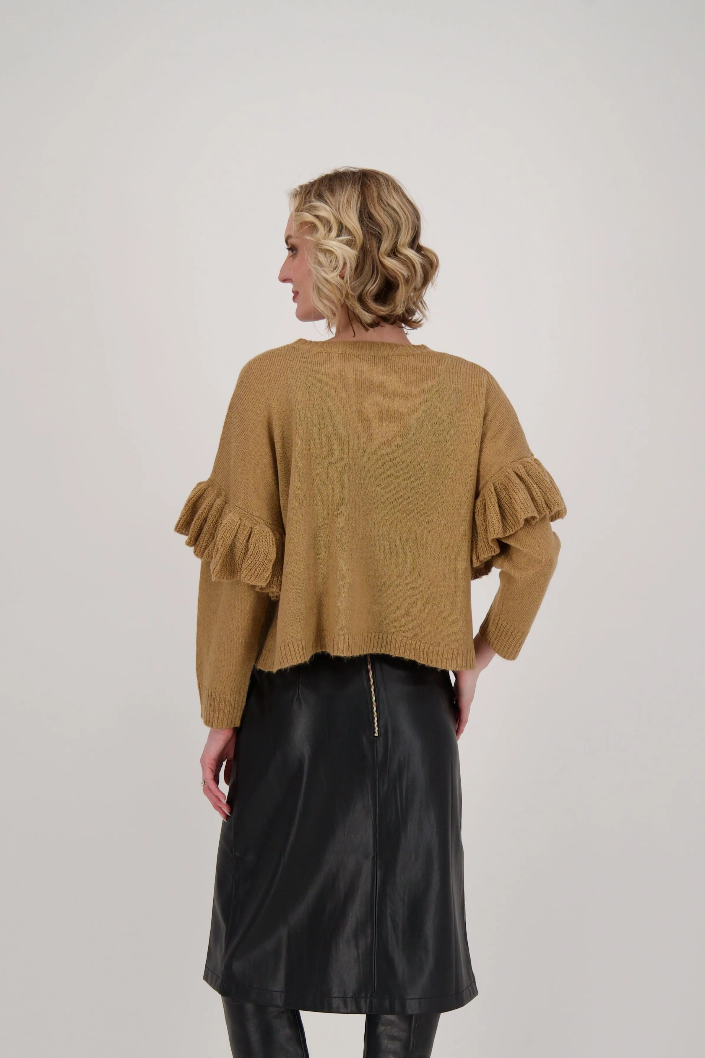 Ruffle Sleeve Crew Neck Sweater