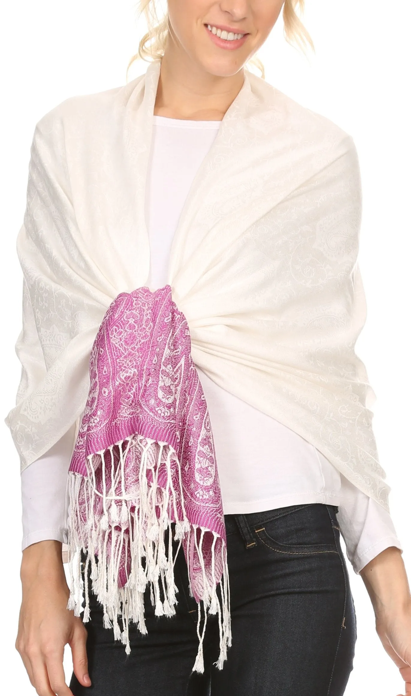 Sakkas Bela Long Wide Multi Patterned Tassel Fringe Pashmina Shawl / Wrap / Stole