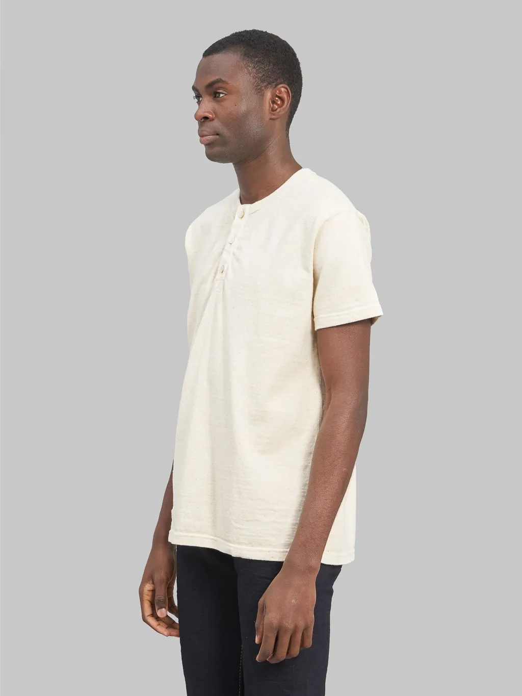 Samurai Jeans SJST-SC02 Japanese Cotton Henley T-Shirt Natural