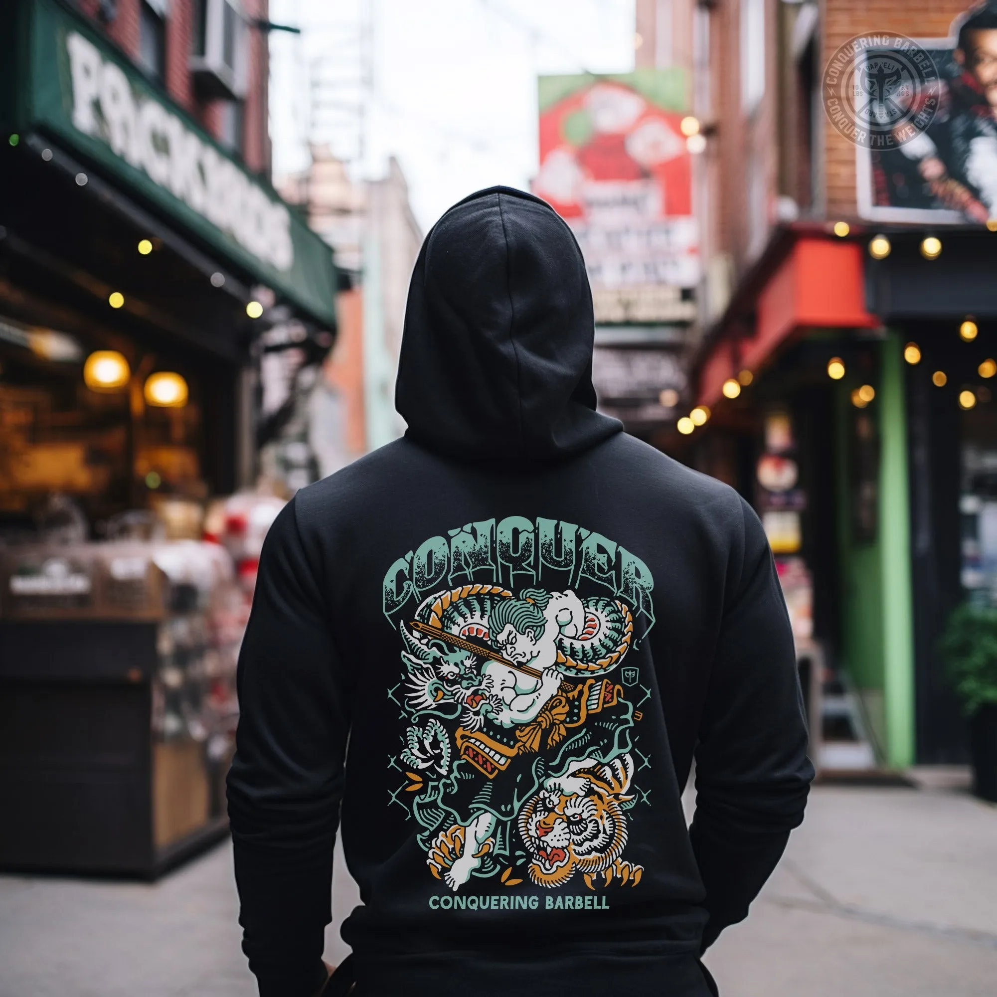 Samurai vs Dragon vs Tiger - on Black Pullover Hoodie