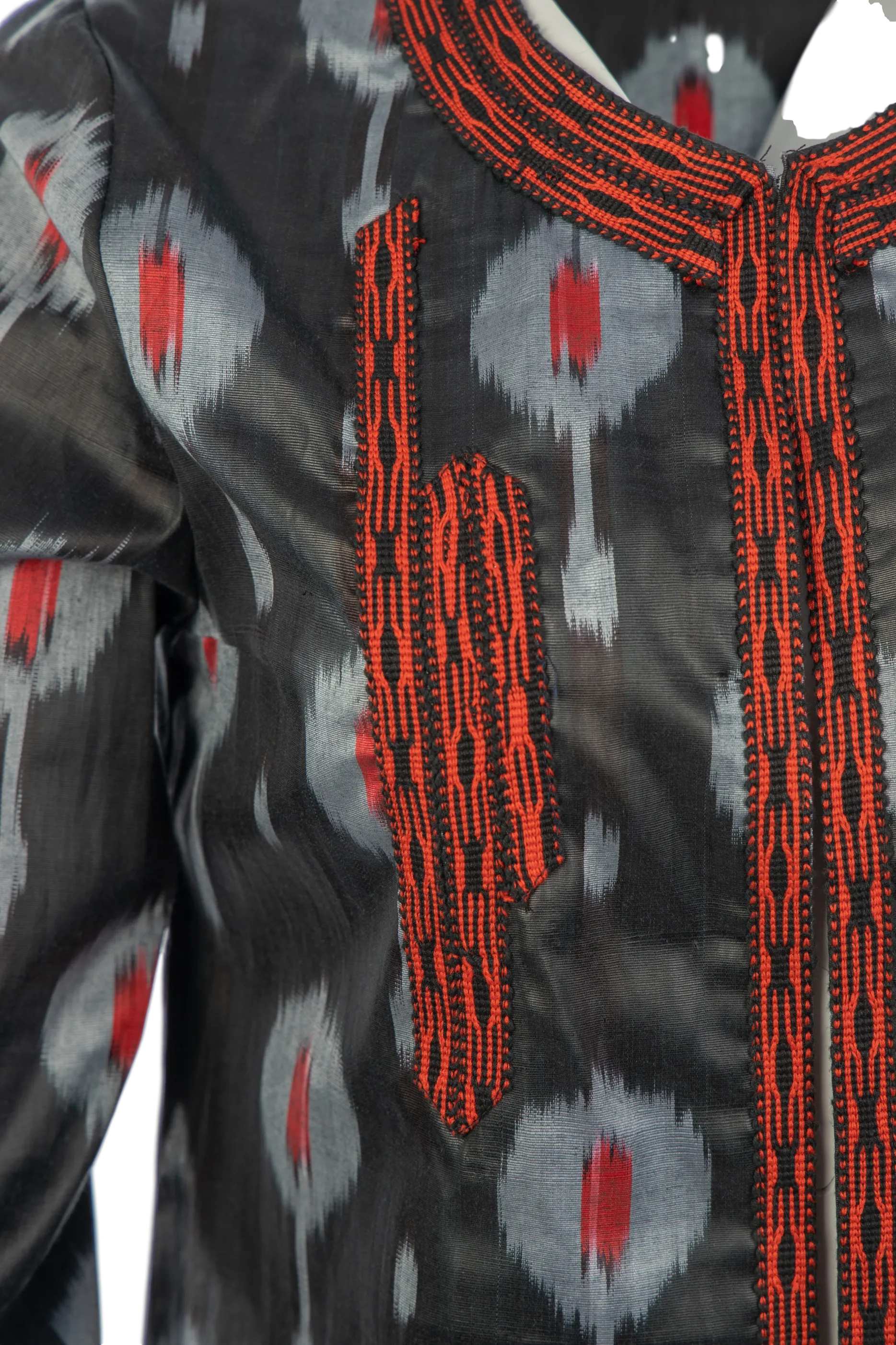 Sanford Silk Ikat Coat - Black, Red, Silver