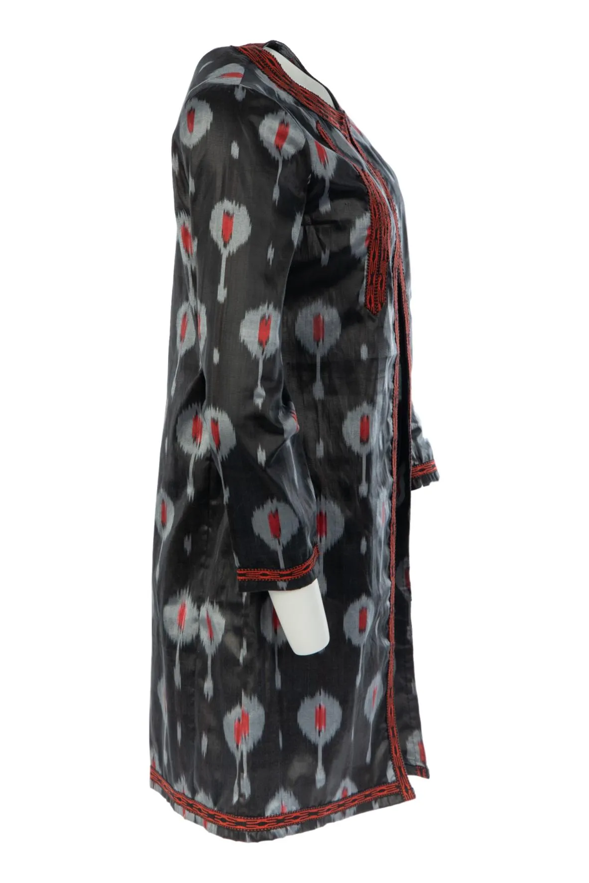 Sanford Silk Ikat Coat - Black, Red, Silver