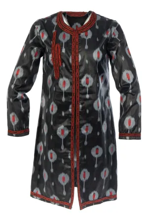 Sanford Silk Ikat Coat - Black, Red, Silver