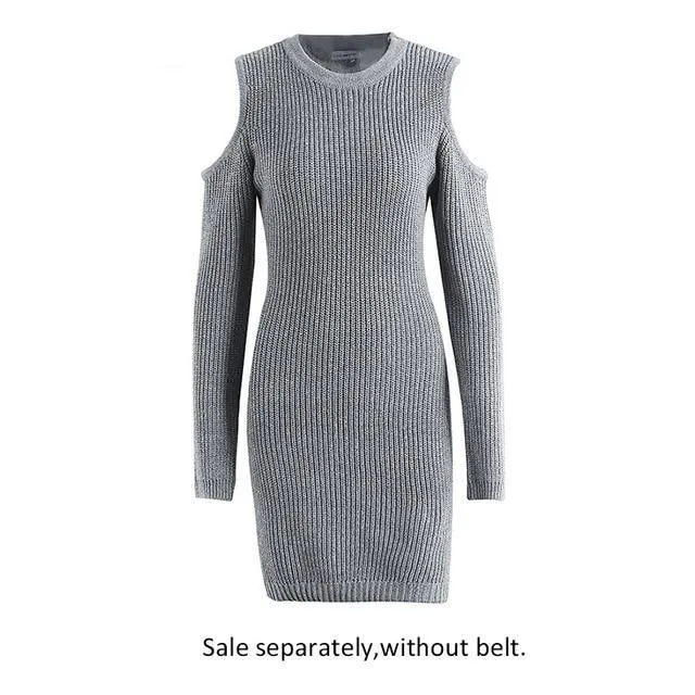 Sexy Cold Shoulder Knitting Long Sleeve Sweater Dress