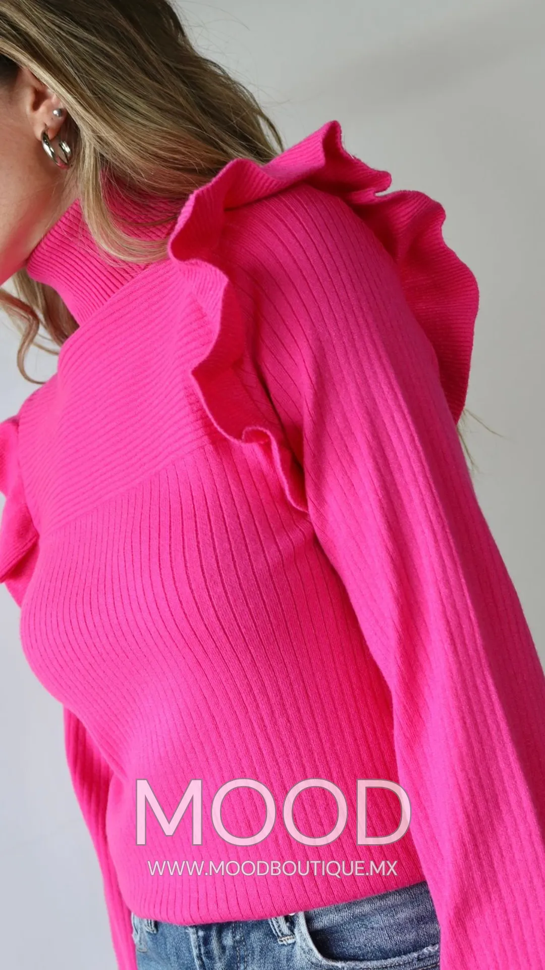 Shoulder Ruffle Turtleneck Sweater