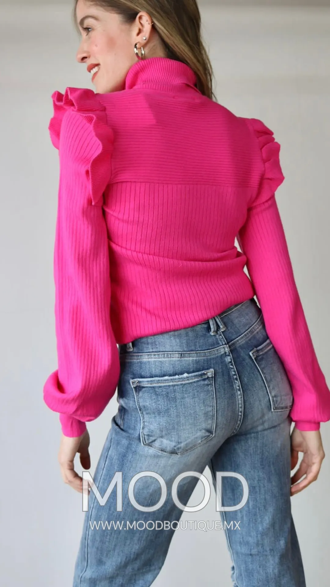 Shoulder Ruffle Turtleneck Sweater