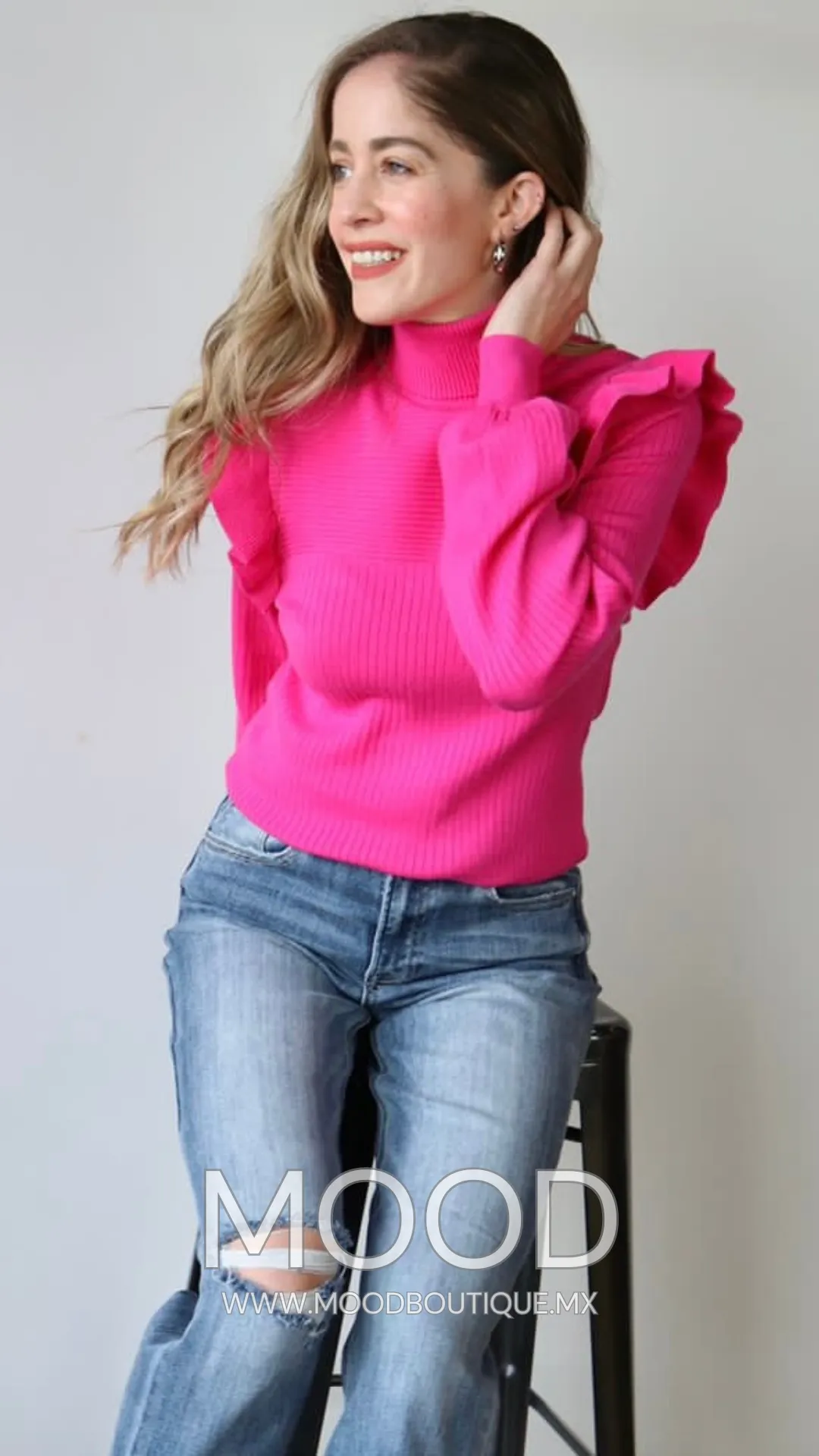 Shoulder Ruffle Turtleneck Sweater