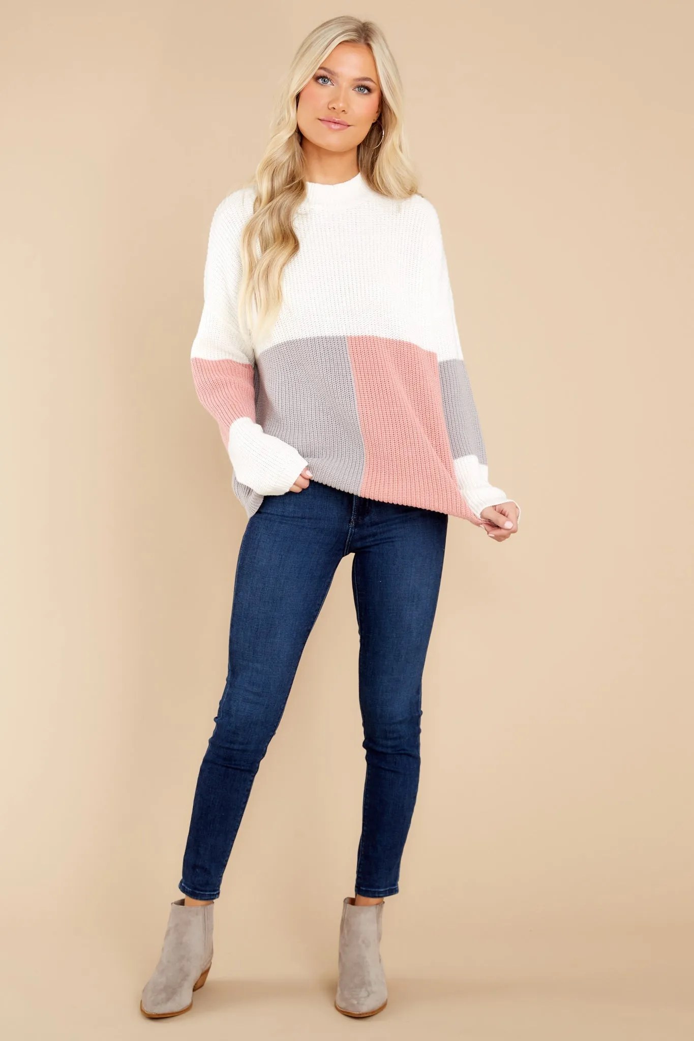 Simple Days Rose Grey Multi Colorblock Sweater