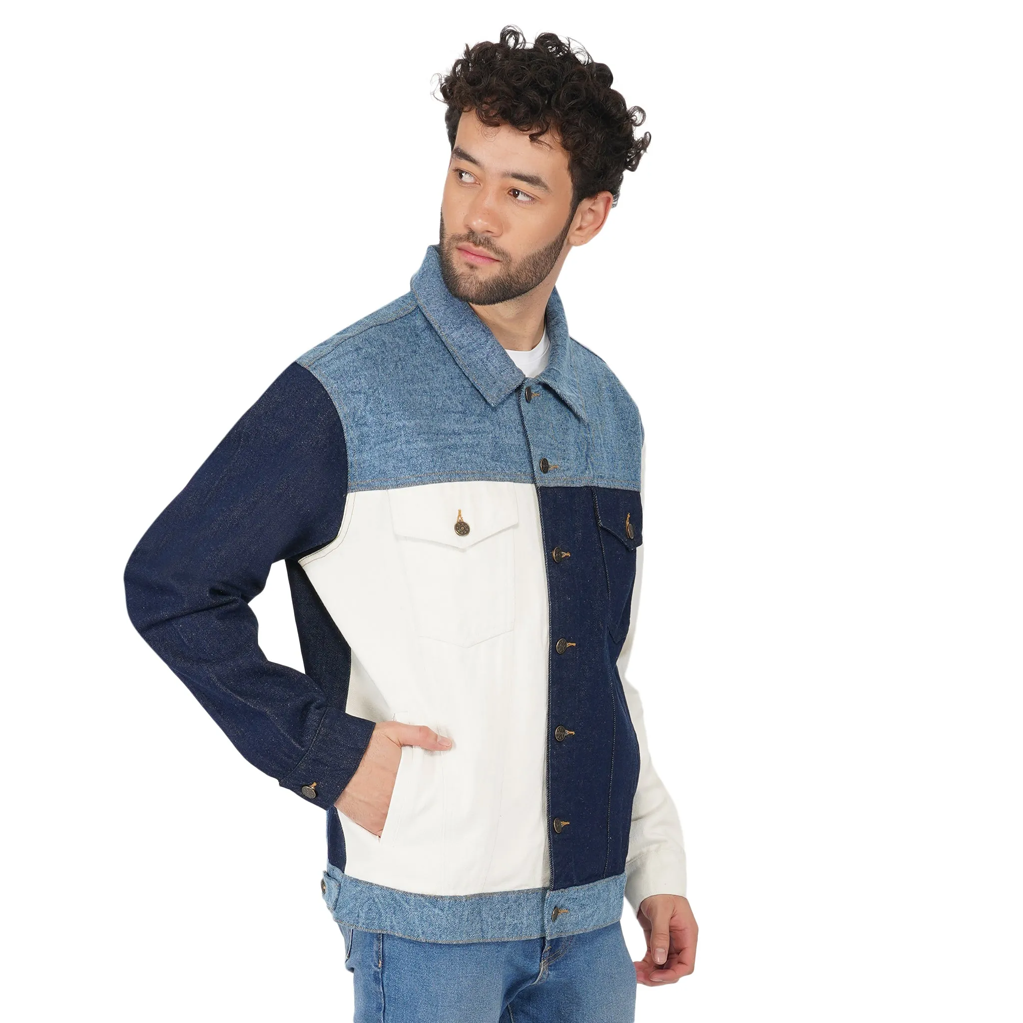 SLAY. Men's Full Sleeves Colorblock Denim Jacket