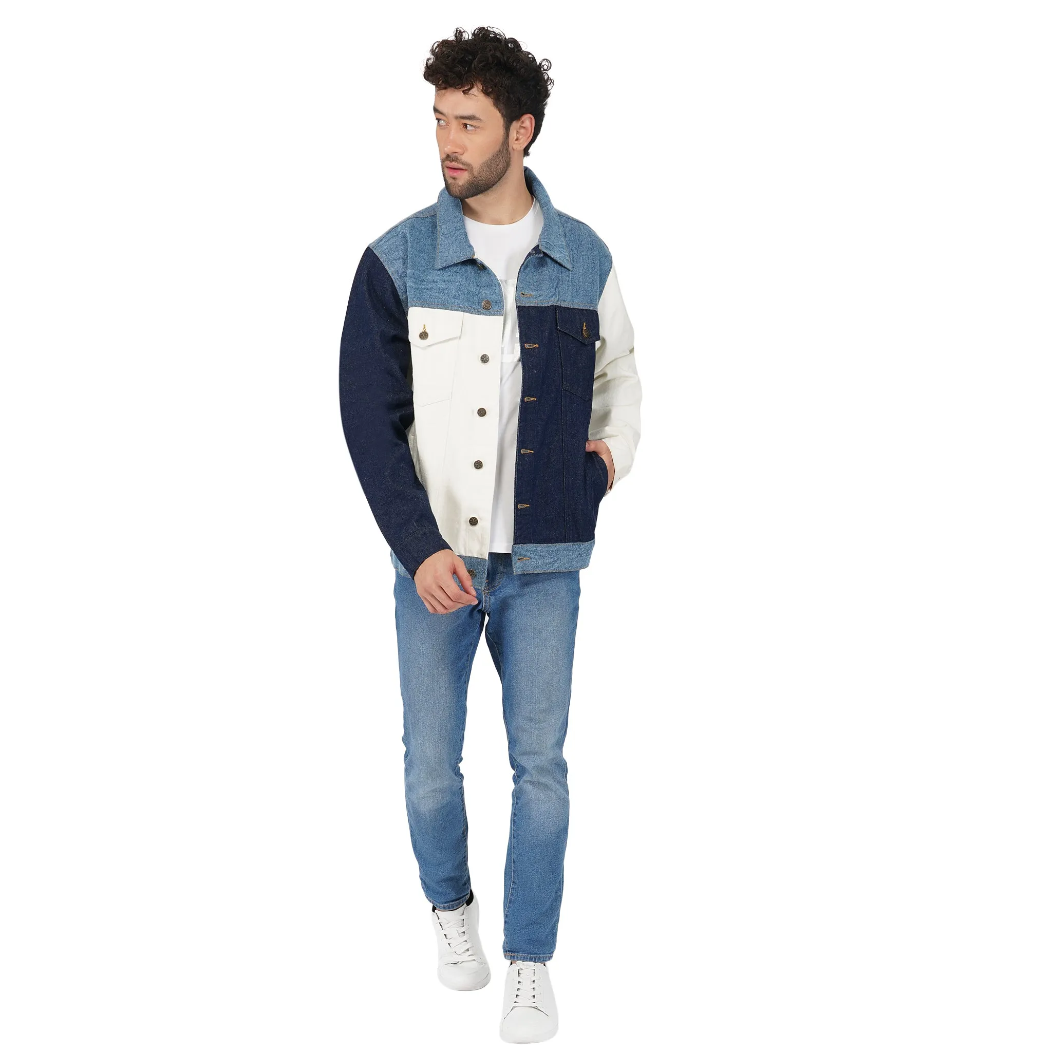 SLAY. Men's Full Sleeves Colorblock Denim Jacket