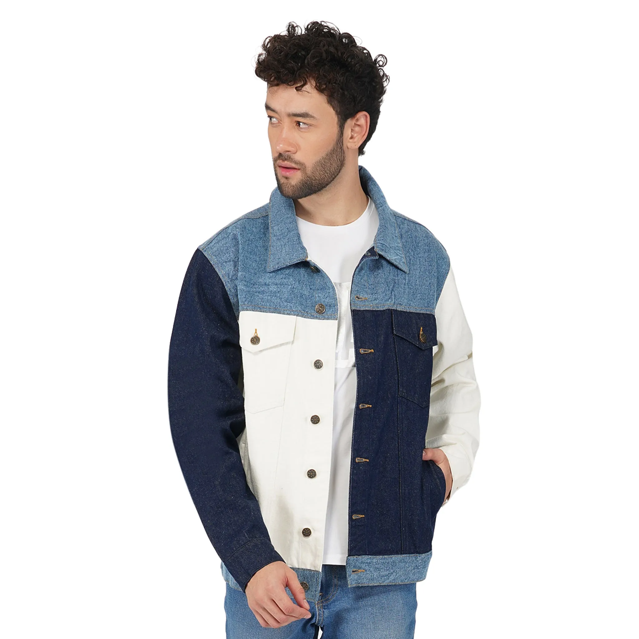 SLAY. Men's Full Sleeves Colorblock Denim Jacket