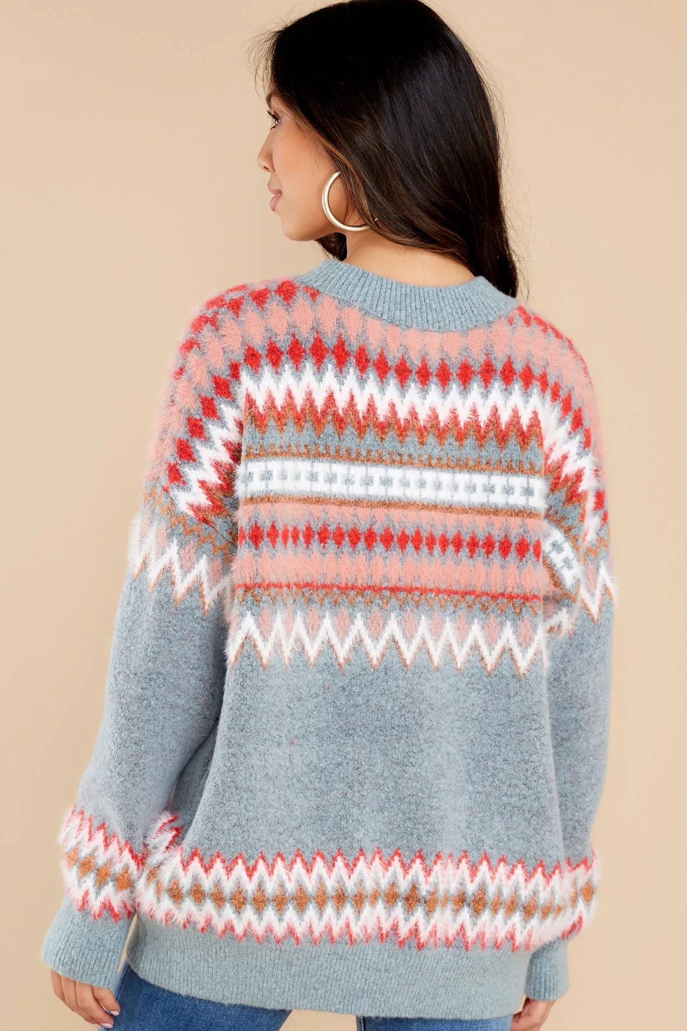 Starlit Valleys Blue And Red Print Sweater