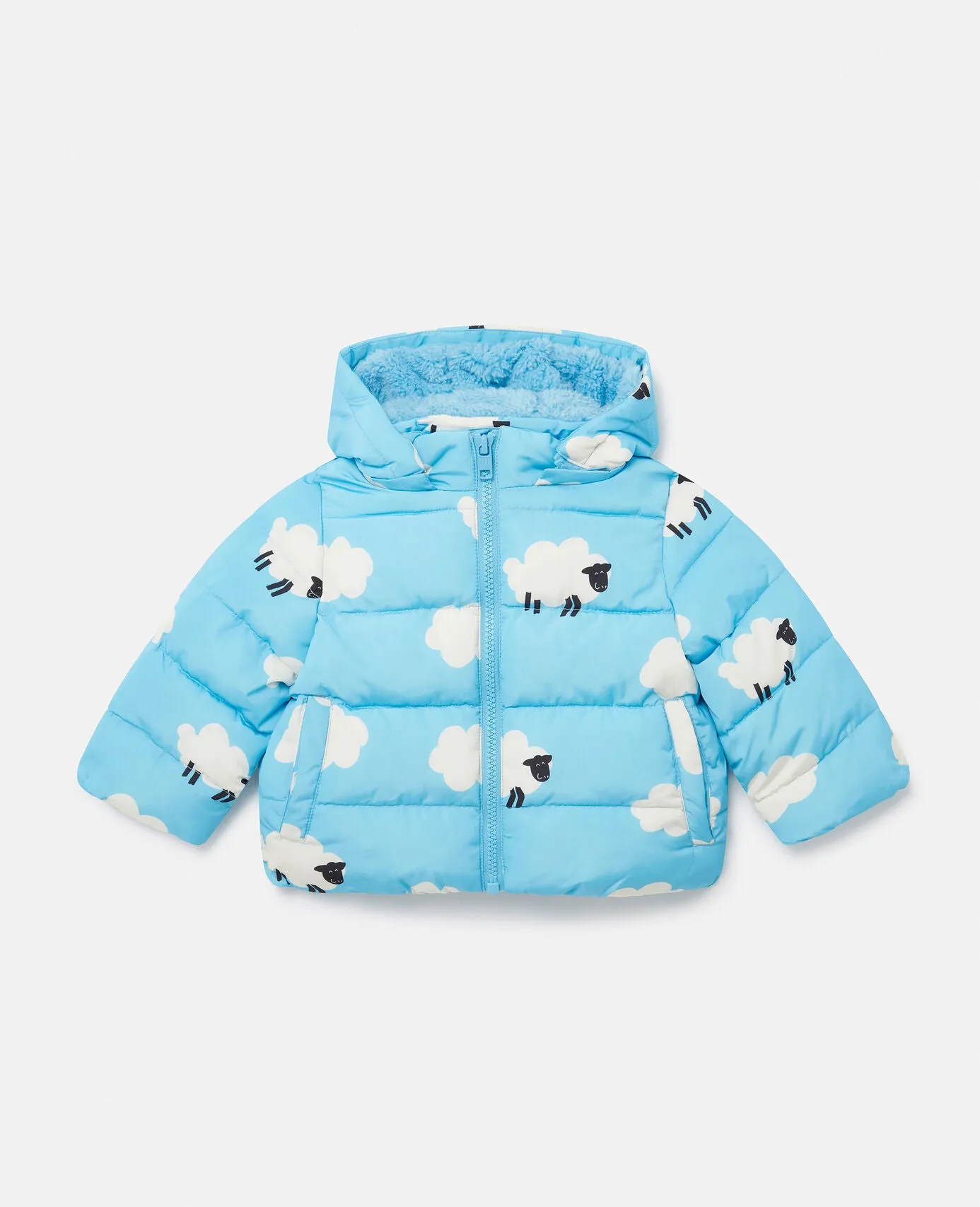 Stella McCartney Baby Blue Hooded Sheep Puffer Jacket