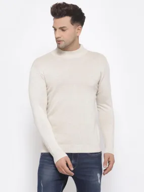 Style Quotient Men Solid Off White Knitted Regular Sweatshirt