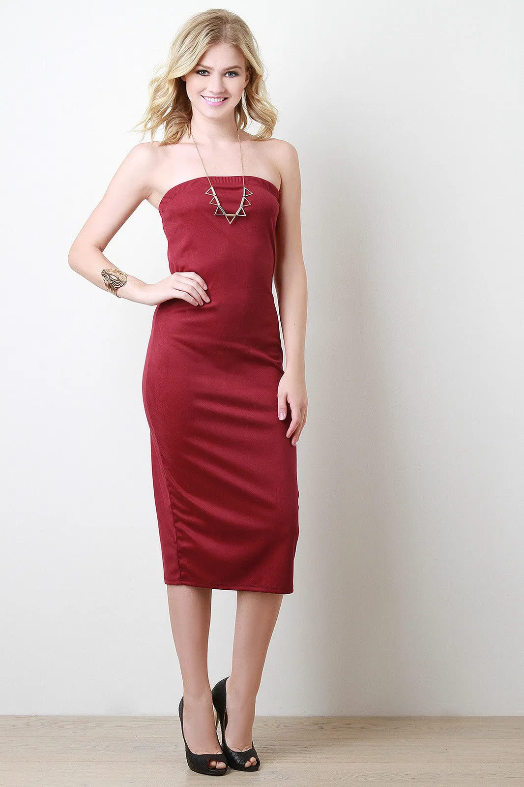 Suede Bodycon Tube Midi Dress