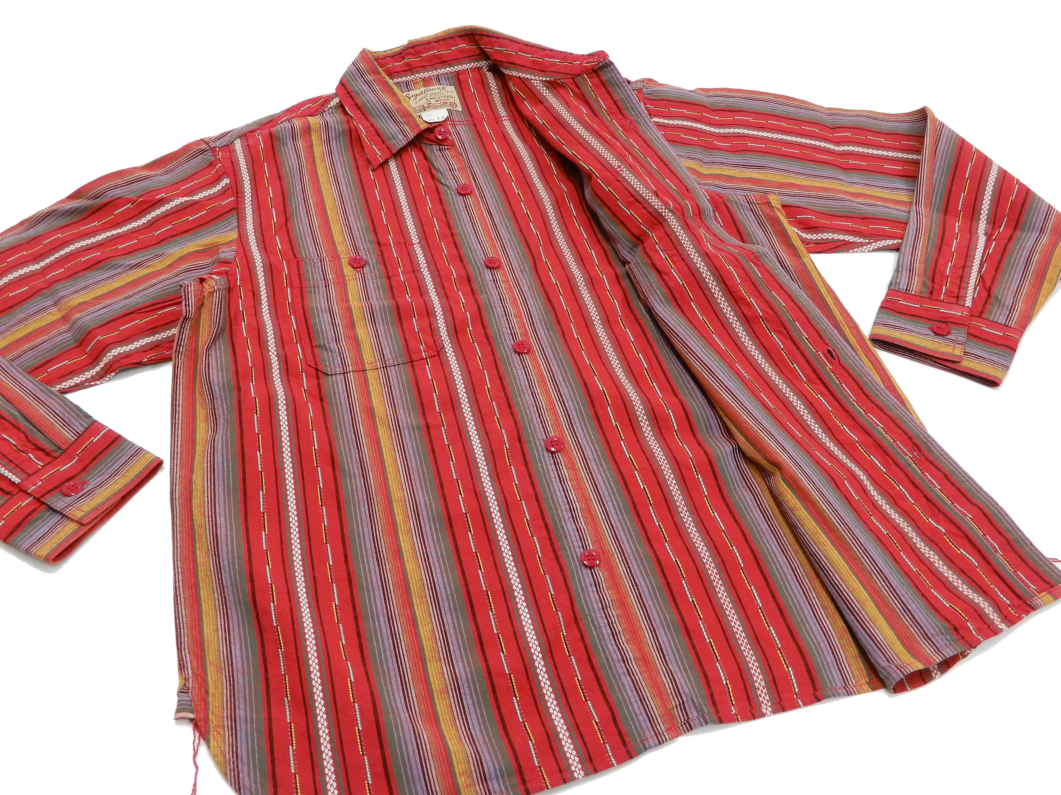 Sugar Cane Serape Shirt Men's Long Sleeve Vertical Multi Striped Work Shirt SC28838 165-Red