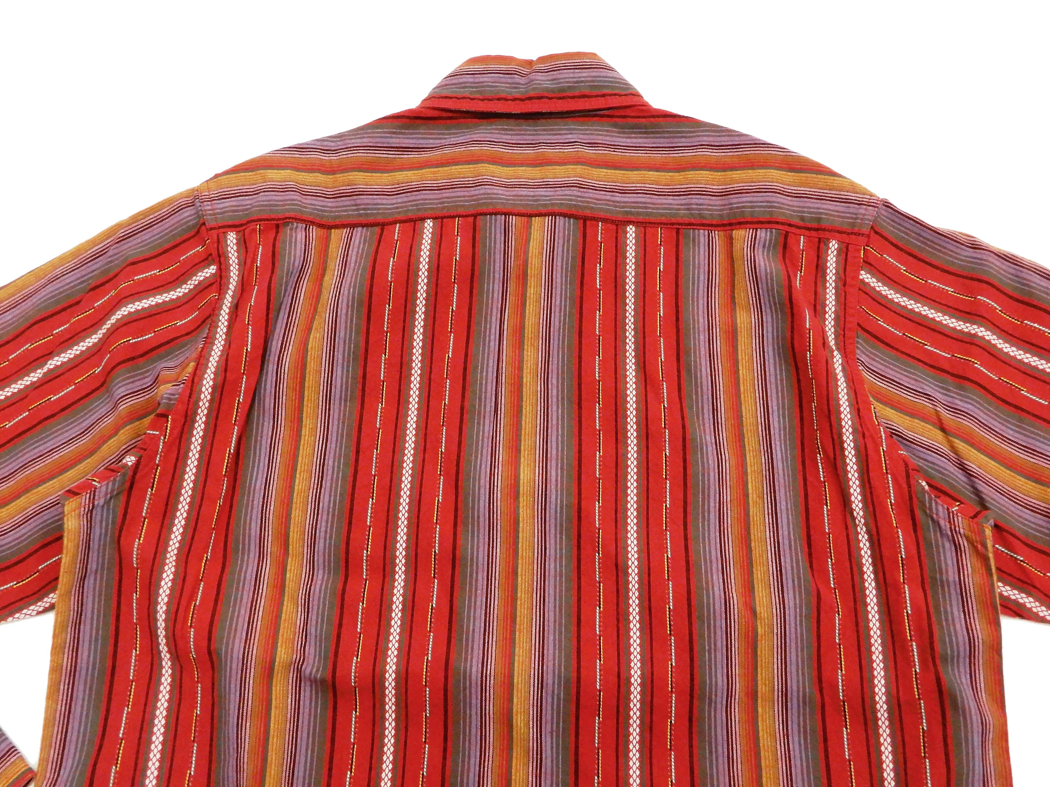 Sugar Cane Serape Shirt Men's Long Sleeve Vertical Multi Striped Work Shirt SC28838 165-Red