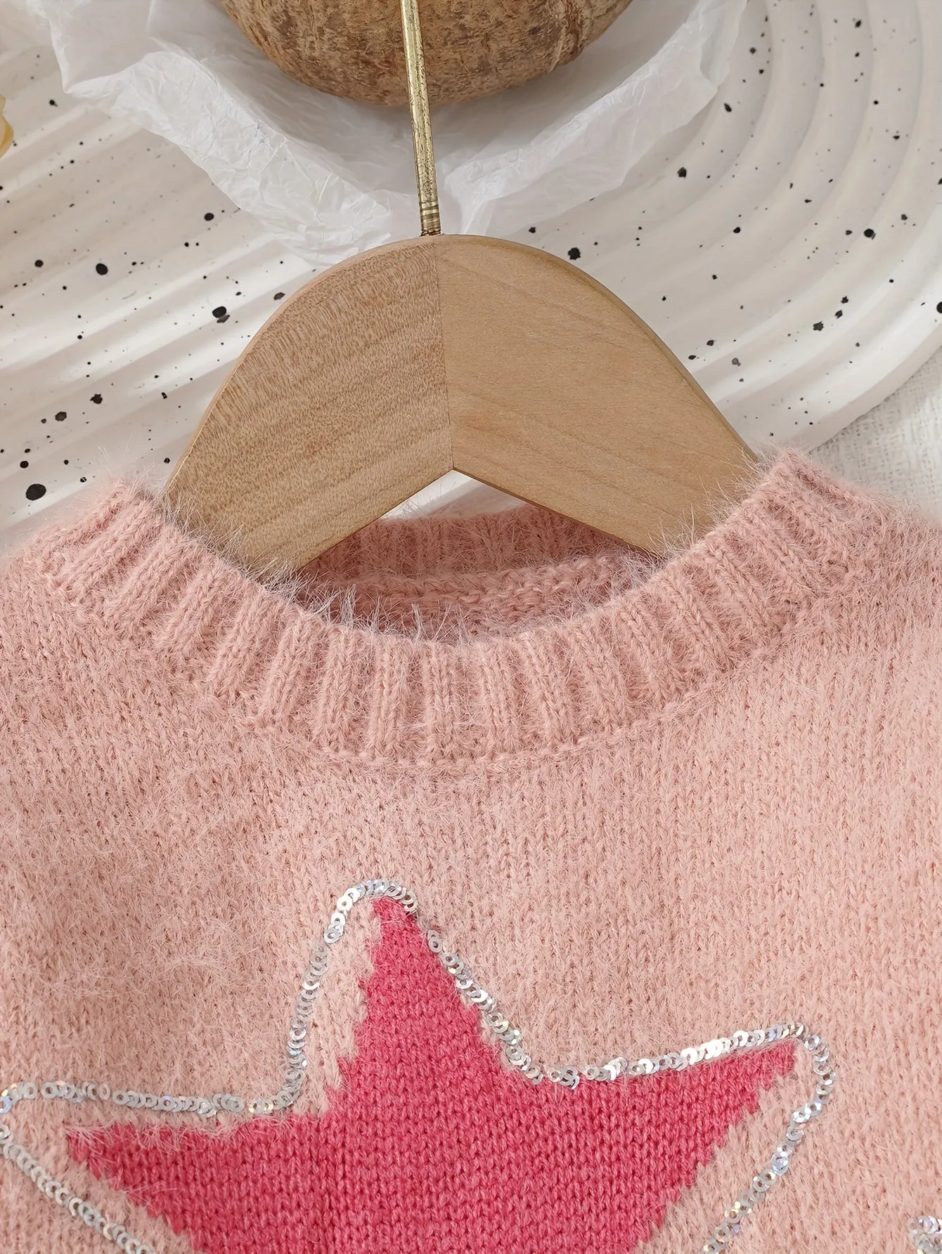 Sweet Stars Pattern Knit Sweater For Girls, Comfy Crew Neck Casual Jumper Top, Girls Spring/ Fall Clothing