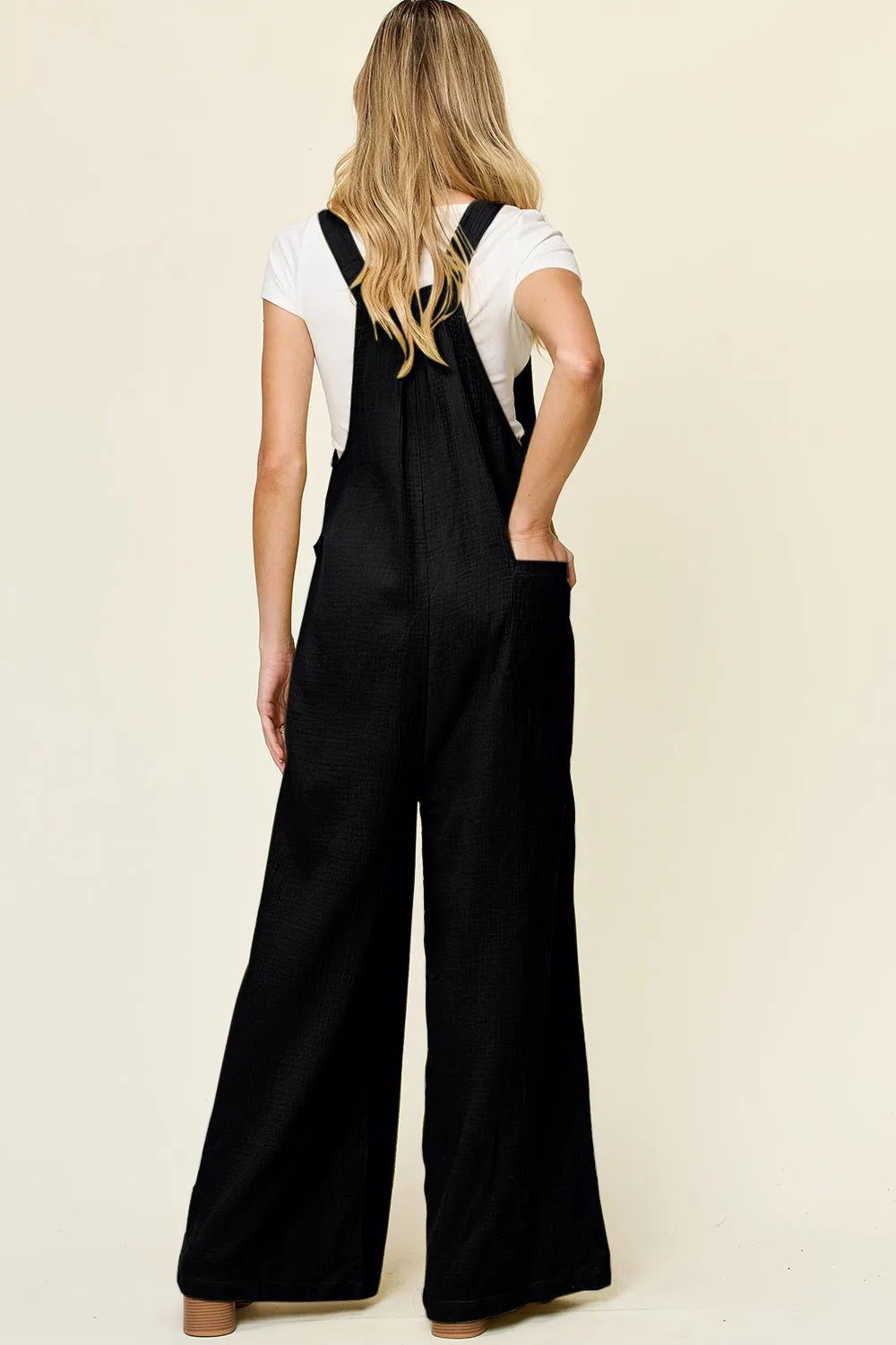 Texture Wide Strap Wide Leg Overall